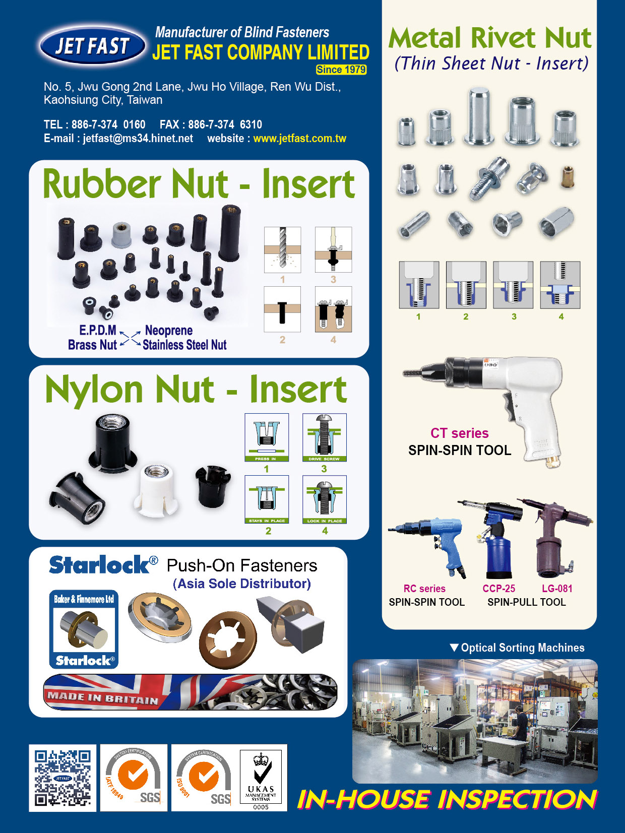 JET FAST COMPANY LIMITED  , Rubber Nut - Insert, Nylon Nut - Insert, Blind Rivet Nut, Metal Rivet Nut, Starlock , Blind Nuts / Rivet Nuts