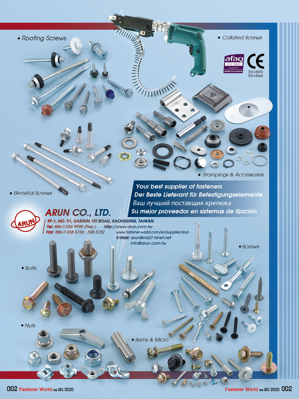 ARUN CO., LTD.  , Roofing Screw, Collated Screw, Stamping & Accessories, Bi-Meta Screws, Screws, Bolts, Nuts, Sems & Micro , Special Bolts