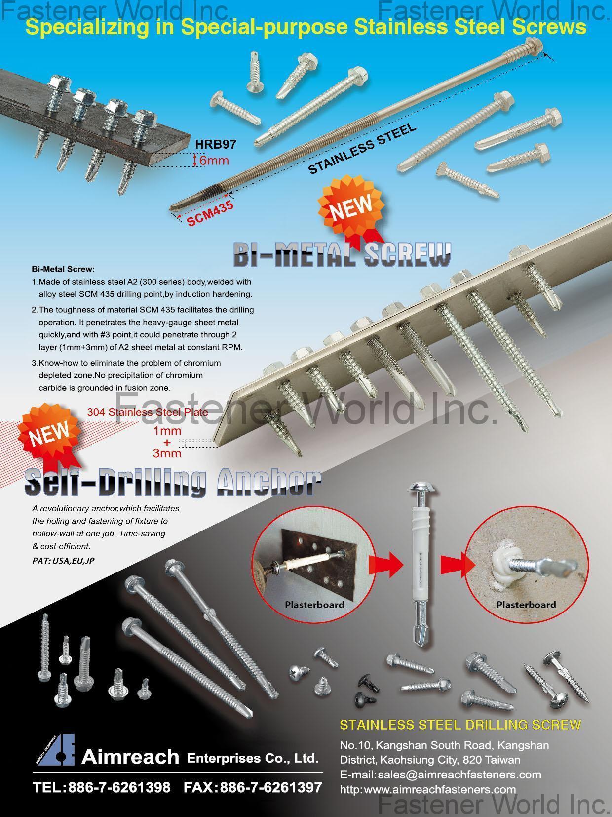 AIMREACH ENTERPRISES CO., LTD.  , Bi-Metal Screw,Stainless Steel Drilling Screw , Bi-metal Screw