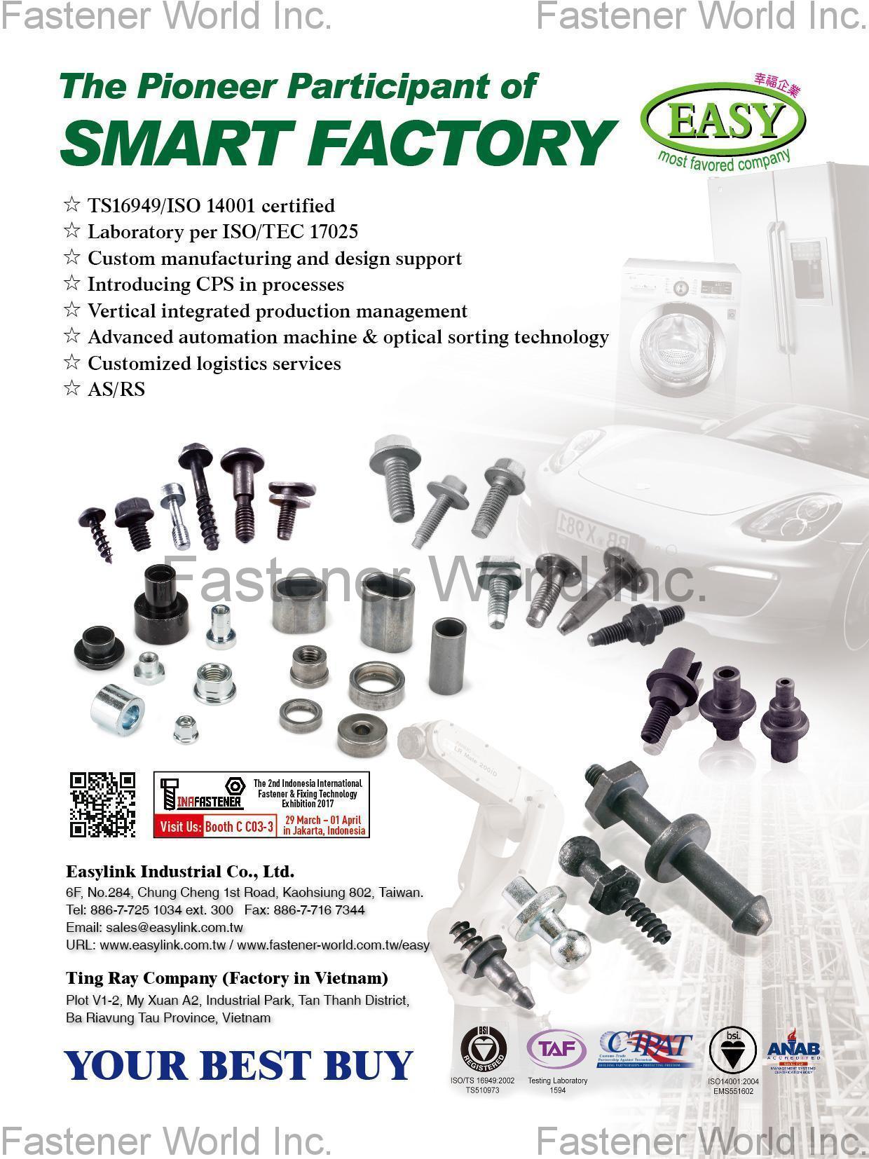 EASYLINK INDUSTRIAL CO., LTD. , Automotive Part, Electronic Screw, Standard Parts, Furniture Components , All Kinds of Screws