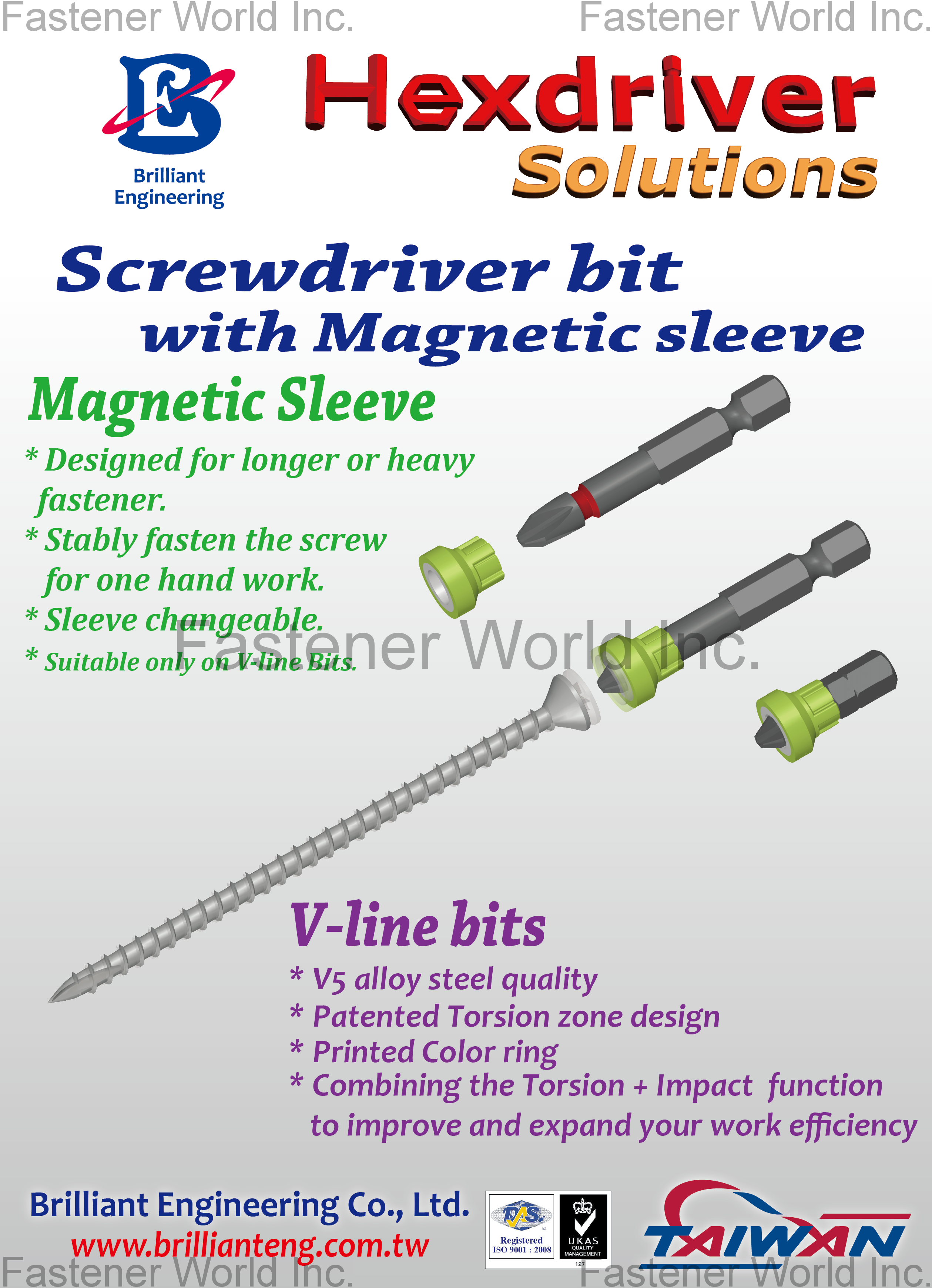 BRILLIANT ENGINEERING CO., LTD. , Screwdriver bit, Magnetic Sleeve, V-line bits , Screwdrivers