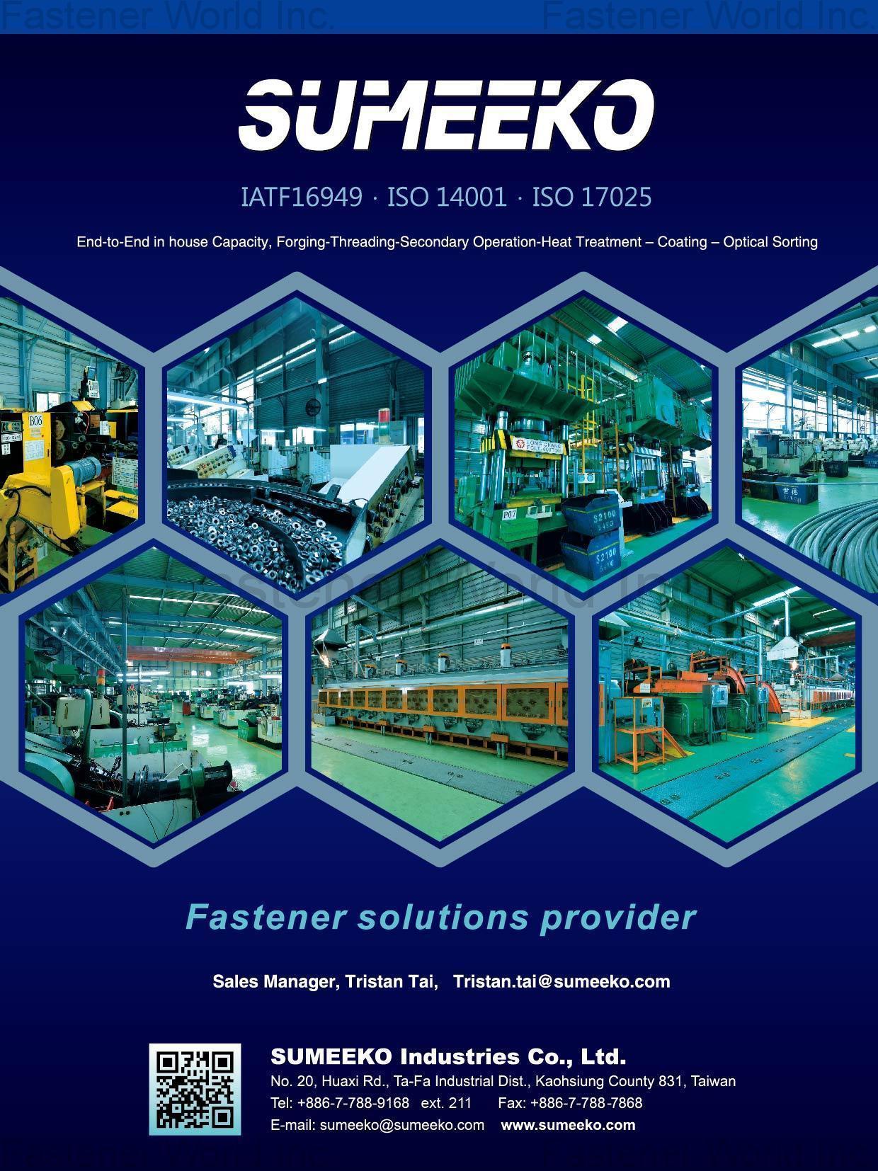 SUMEEKO IND. CO., LTD. , Automobile Fasteners, Mechanism Fasteners, Applicance Fasteners, Construction Fasteners , Machine Parts