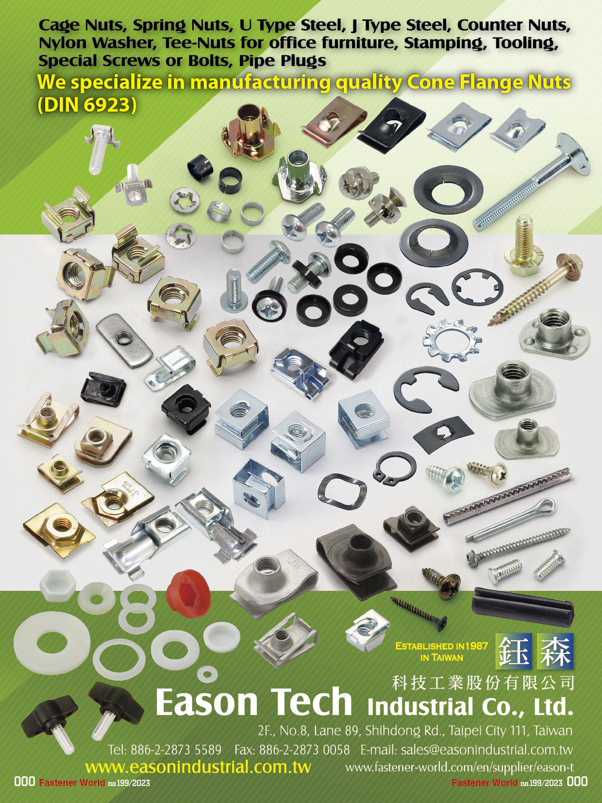 EASON TECH INDUSTRIAL CO., LTD.  , Cage Nuts, Spring Nuts, U Type Steel, J Type Steel, Counter Nut, Nylon Washer, Tee-Nuts for office furniture, Stamping, Tooling, Special Screws or Bolts, Pipe Plug , Cage Nuts