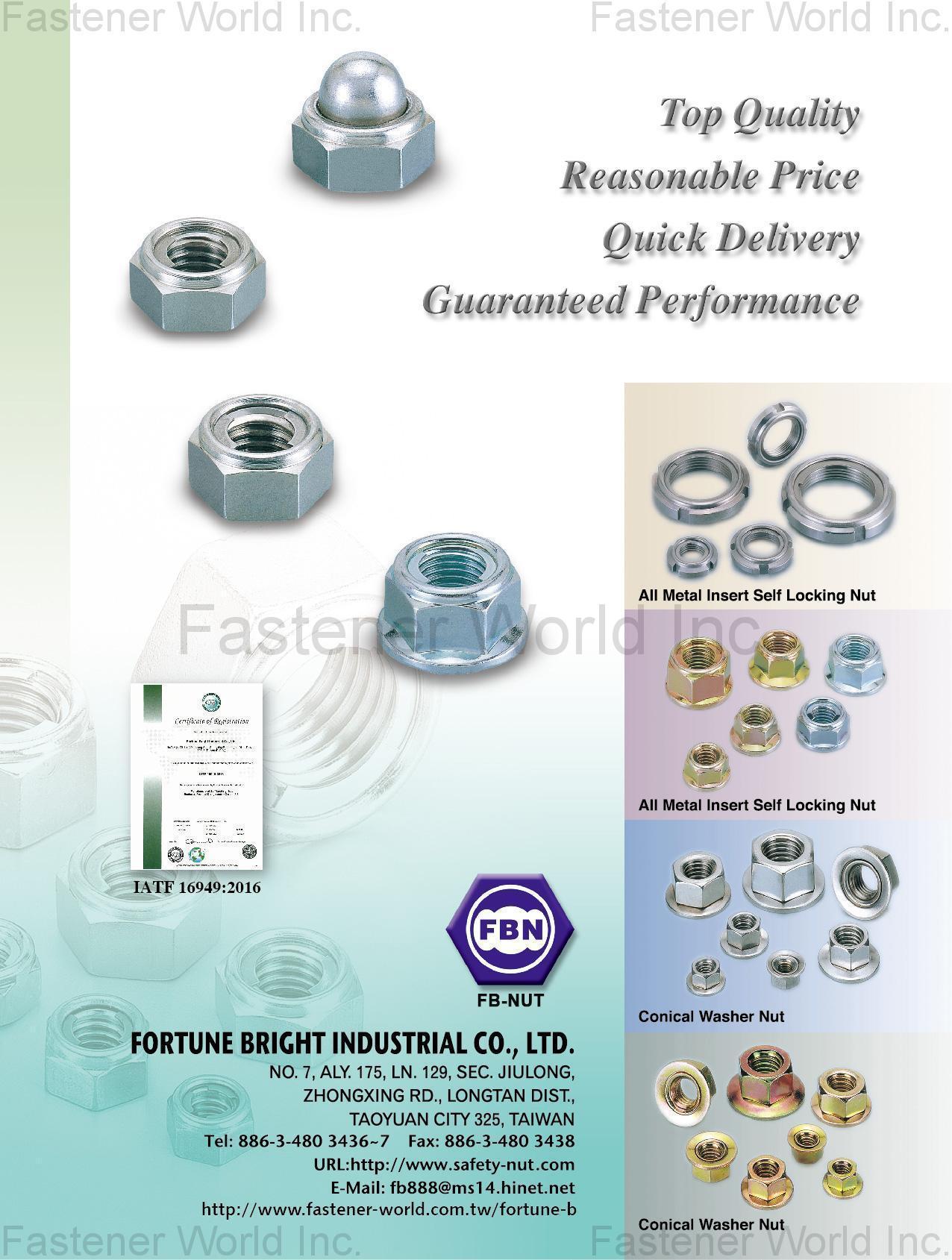 FORTUNE BRIGHT INDUSTRIAL CO., LTD.  , All Metal Insert Self Locking Nuts, Conical Washer Nuts , Conical Washer Nuts