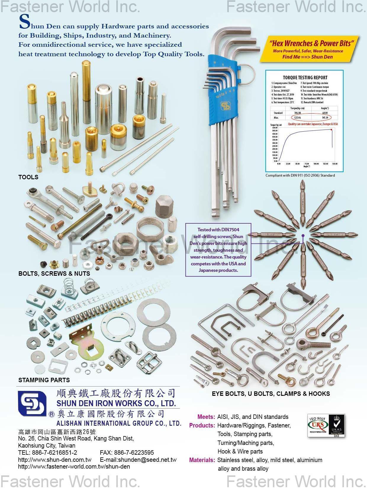 SHUN DEN IRON WORKS CO., LTD.  , Wrench, Stamping parts, Eye bolt, U bolt, Clamp & Hooks, Casting Hardware & Machining & Wire Parts , Bolts