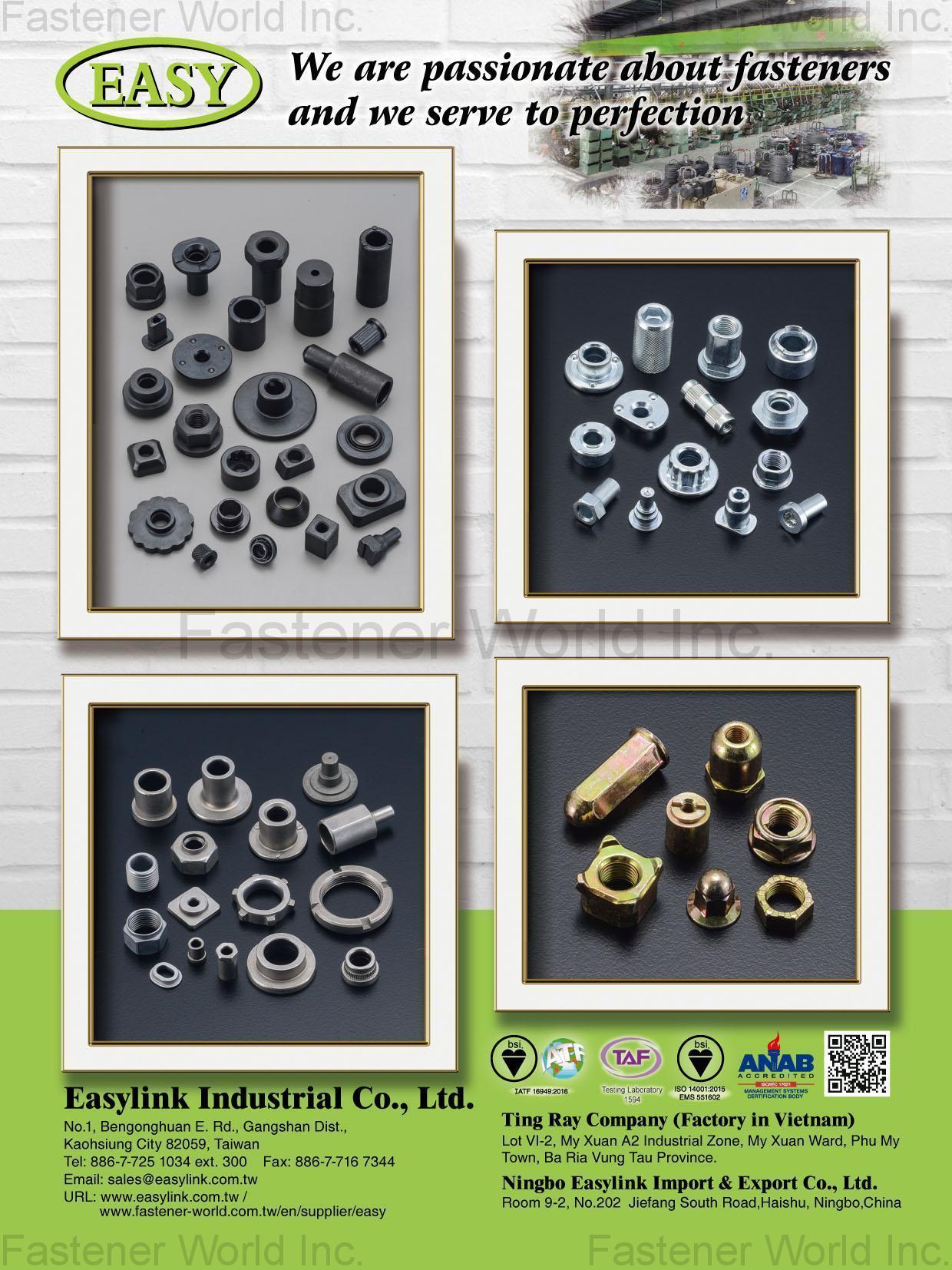 EASYLINK INDUSTRIAL CO., LTD. , Automotive Part, Electronic Screw, Standard Parts, Furniture Components , All Kinds Of Nuts