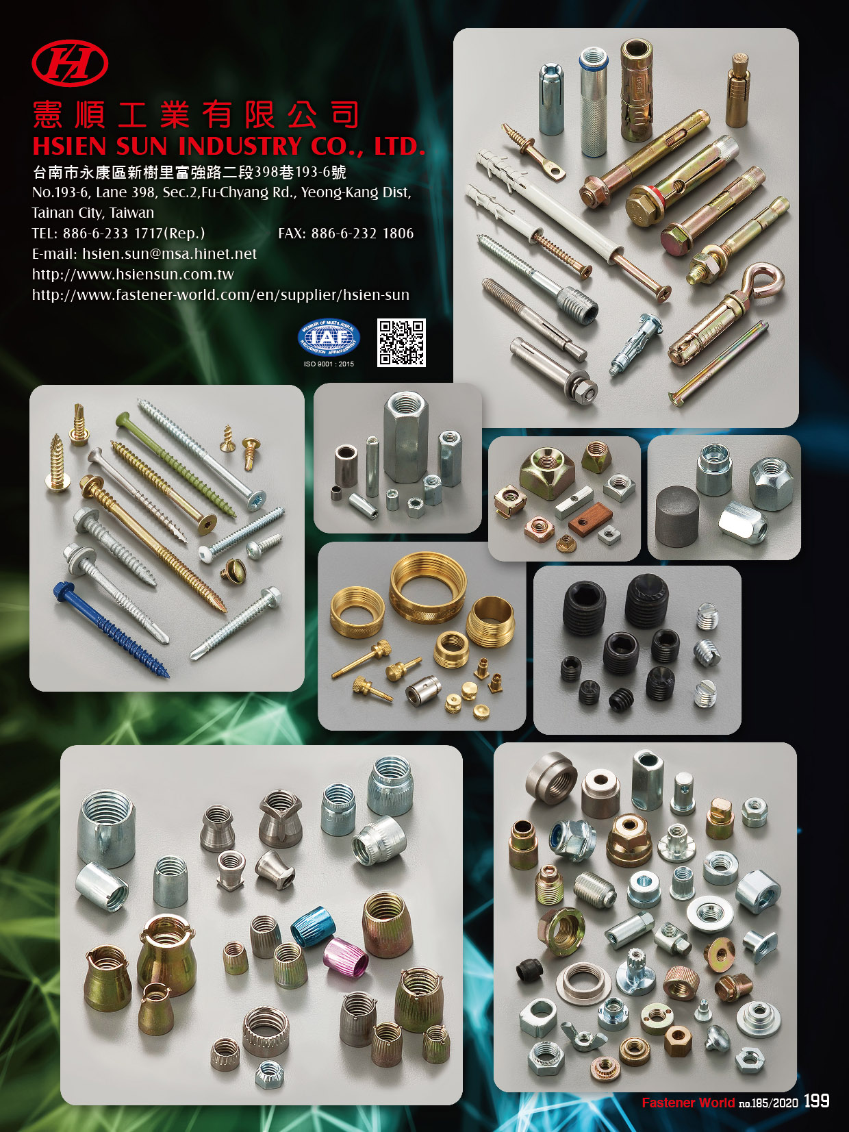 HSIEN SUN INDUSTRY CO., LTD.  , Conical Nuts, Anchor, Concrete Sleeve Anchor, Sleeve Anchor Bolt Type, Sleeve Anchor Flange Type, Heavy Duty Anchor, Zmark Heavy Duty Anchor, Wedge Anchor Nuts, Concrete Wedge Anchor, Nylon Frame Anchor (With Ring), Nylon Nail Anchor With Screw, Special Nuts, Autoparts Nuts, Bicycle Nuts, Cap Nuts, Furniture Nuts, Hex & Round Coupling Nuts, Locking Nuts, Square Nuts, Thread Nuts, T Nuts, Turning Part, Set Screws,Self Drilling Screws, Tapping Screws, Chipboard Screws , All Kinds of Screws
