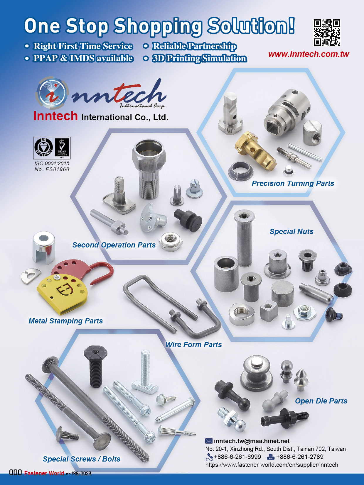 INNTECH INTERNATIONAL CO., LTD.  , Wire Form Parts, Precision Turning Parts, Open Die Parts, Metal Stamping Parts, Second Operation Parts, Special Screw / Bolts, Special Nuts , Turning Parts