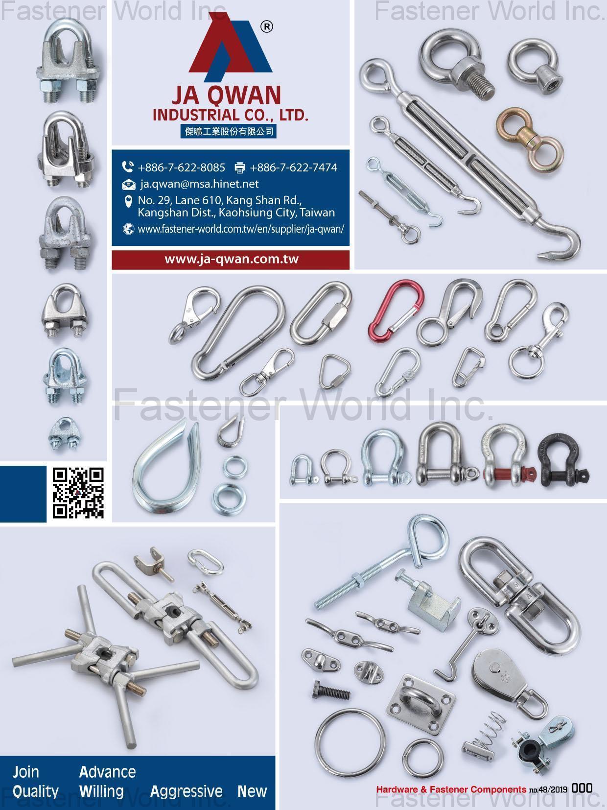 JA QWAN INDUSTRIAL CO., LTD. , Wire Rope Clip, Turnbuckle, Shackle, Thimble, Spring Nuts , Carabiners