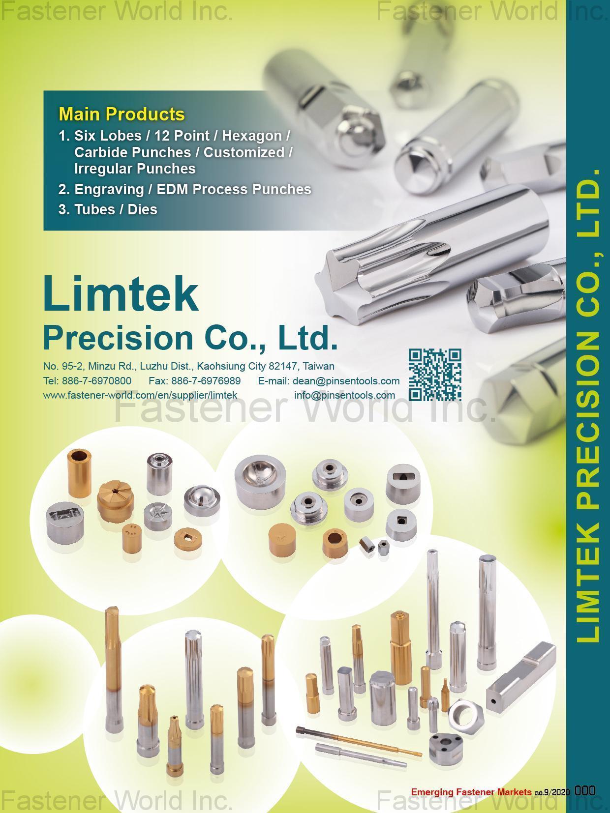 LIMTEK PRECISION CO, LTD. , Six Lobes / 12 Point / Hexagon / Carbide Punches / Customized / Irregular Punches / Engraving / EDM Process Punches / Tubes / Dies