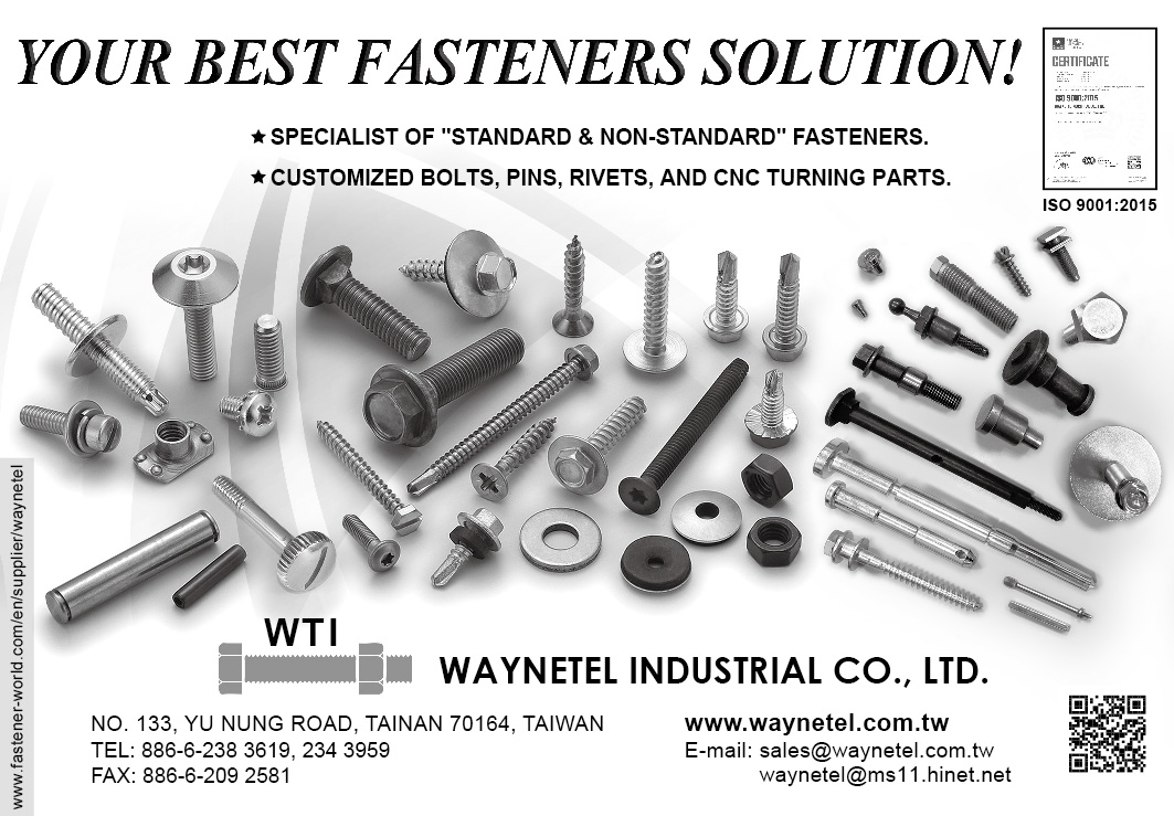 WAYNETEL INDUSTRIAL CO., LTD.  , Standard & Non-standard Fasteners, Special Parts, Pins, Rivets, CNC Turning