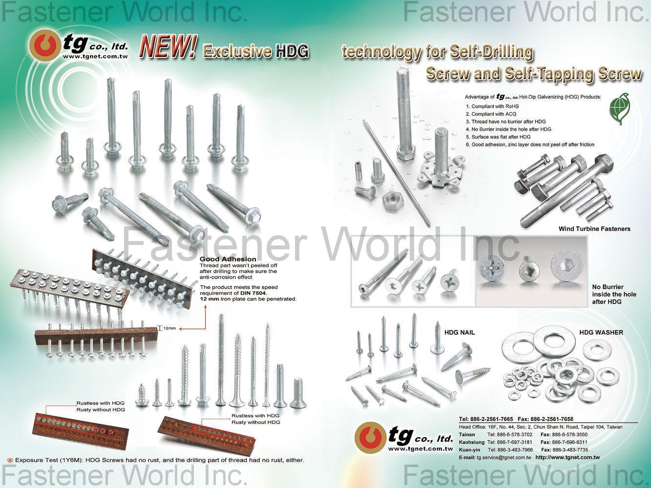 TG CO., LTD.  , Hot-Dip Galvanizing Process For Nail, Washer, Spring Washer, Tapping Screw, Screw, Bolt And Nut, Hot-Dip Galvanized Self-Drilling Screw (Exclusive!) , Self-drilling Screws