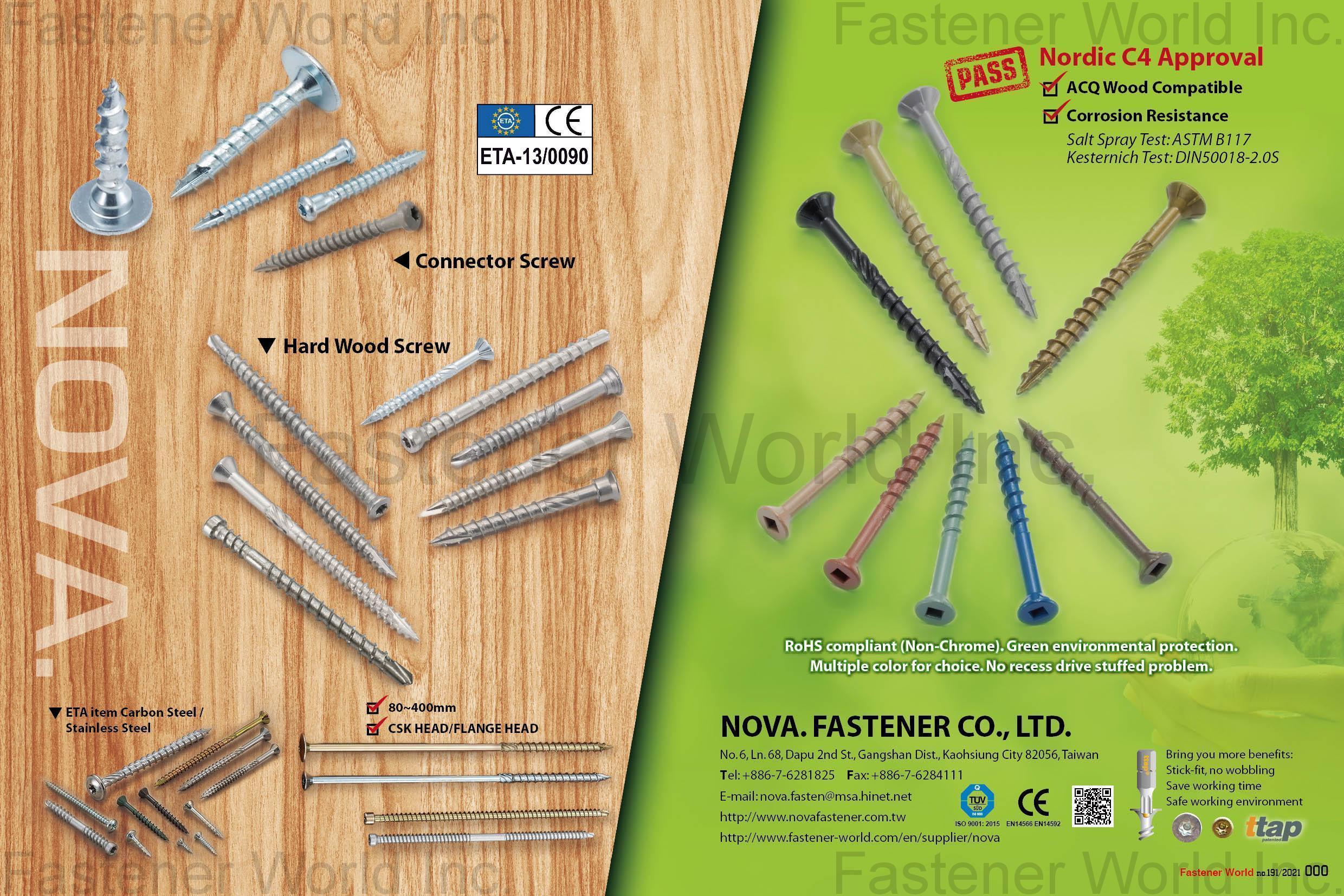 NOVA. FASTENER CO., LTD.  , STAINLESS STEEL SCREWCAP SCREW (STEEL SCREW WITH 304S.S CAP)SELF DRILLING SRCEW(#1~6POINT,LENGTH UP TO 400mm)TAPPING SCREW THREAD FORMING SCREWBI-METAL SCREWSPECIAL/AUTOMATIC ITEM(PPAP III REPORT AVAILABLE)