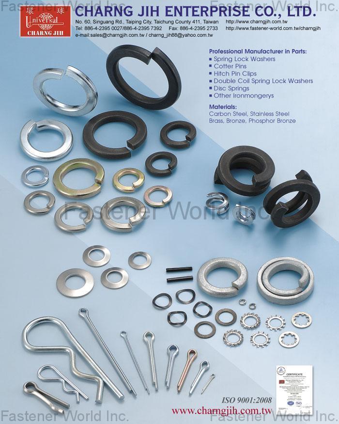 CHARNG JIH ENTERPRISE CO., LTD.  , Spring Lock Washers, Cotter Pins, Hitch Pin Clips, Double Coil Spring Lock Washers, Disc Springs, Other Ironmongery , Lock Washers