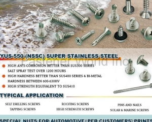 YUS 550 (NSSC) Super Stainless Steel, Self Drilling Screws, Roofing Screws, Pins & Nails, Tapping Screws, High Strength Screws, Solar & Marine Screws(PANTHER T & H INDUSTRY CO., LTD. )
