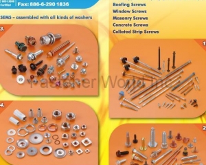 SEMS - assembled with all kinds of washers, Self Drilling Screws, Roofing Screws, Window Screws, Masonry Screws, Concrete Screws, Collated Strip Screws, Prevailing Torque Hex Lock Nuts, Hex, Square Weld Nuts, Flange Nut, Square Nuts, Coupling Nuts, Nylon Insert Lock Nuts, Kep Nuts, Panel Nuts, EPDM Bonded Washers, All kind of Washers, Multi-stroke Screws & Bolts(ABS METAL INDUSTRY CORP. )