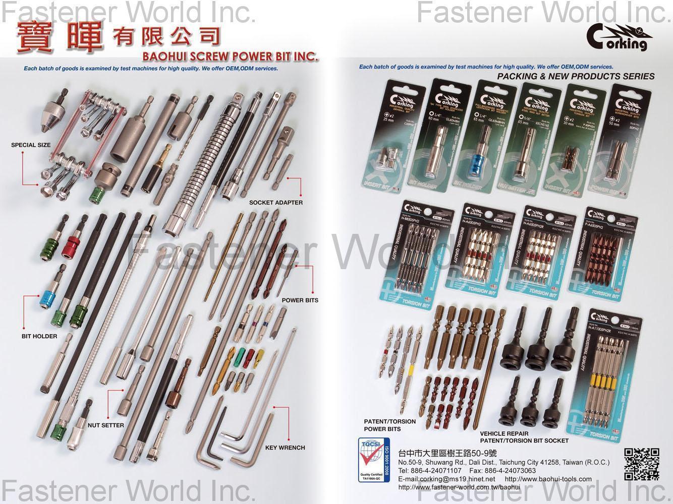 BAOHUI SCREW POWER BIT INC.  , Power Bits, Socket Adapter, Bit Holder, Nut Setter, Key Wrench  , Pneumatic Hand Tools In General