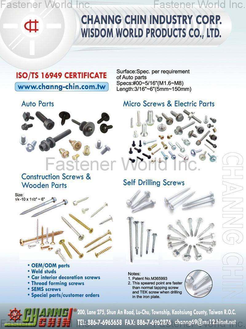CHANNG CHIN INDUSTRY CORP.  , Wooden Parts / Furniture Screw / Window Screw / Composite Screw / Micro Scr , Furniture Screws
