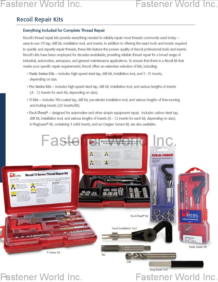 PS FASTENERS PTE LTD. , Recoil Repair Kits,Pro Series Kit,TI Series Kit,Tap,Drill,Hand Installation Tool,Tank Break Tool,Trade Series Kit,Fit-A-Thread Kit