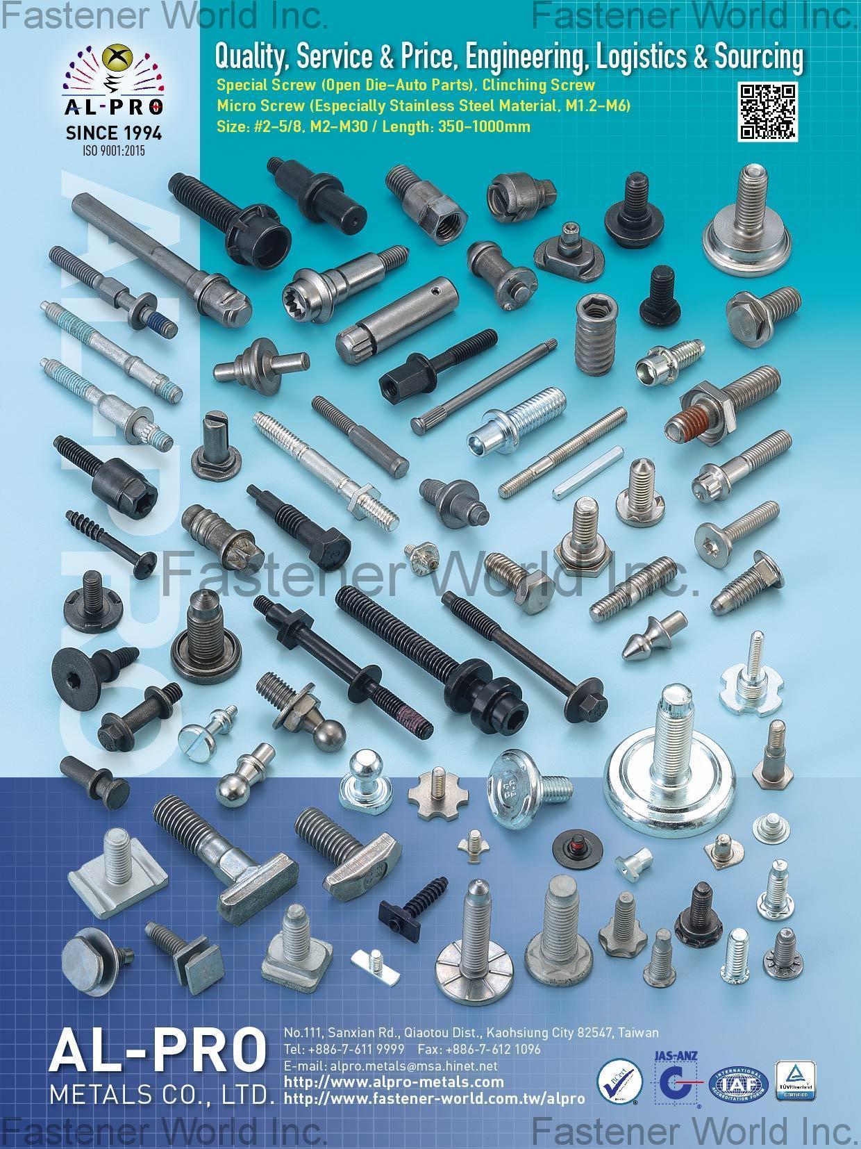 AL-PRO METALS CO., LTD. , Special Screws (Open Die-Auto Parts), Clinching Screw, Micro Screw , Special Screws