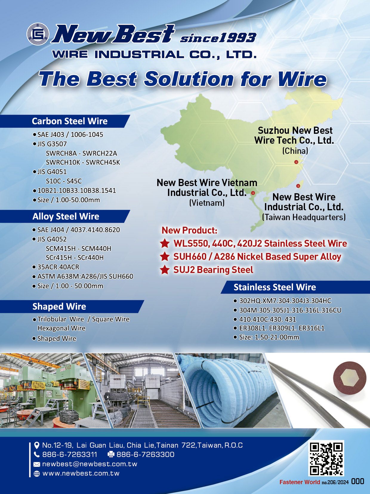 NEW BEST WIRE INDUSTRIAL CO., LTD.  , Carbon Steel Wire, Alloy Steel Wire, Stainless Steel Wire, Nickle-Base Superally, Customized Screws, Special Wood Screws, Self-Drilling Screws, Set Screws, Self-Tapping Screws, All FAstener Solutions, Nuts, Washers, Bits