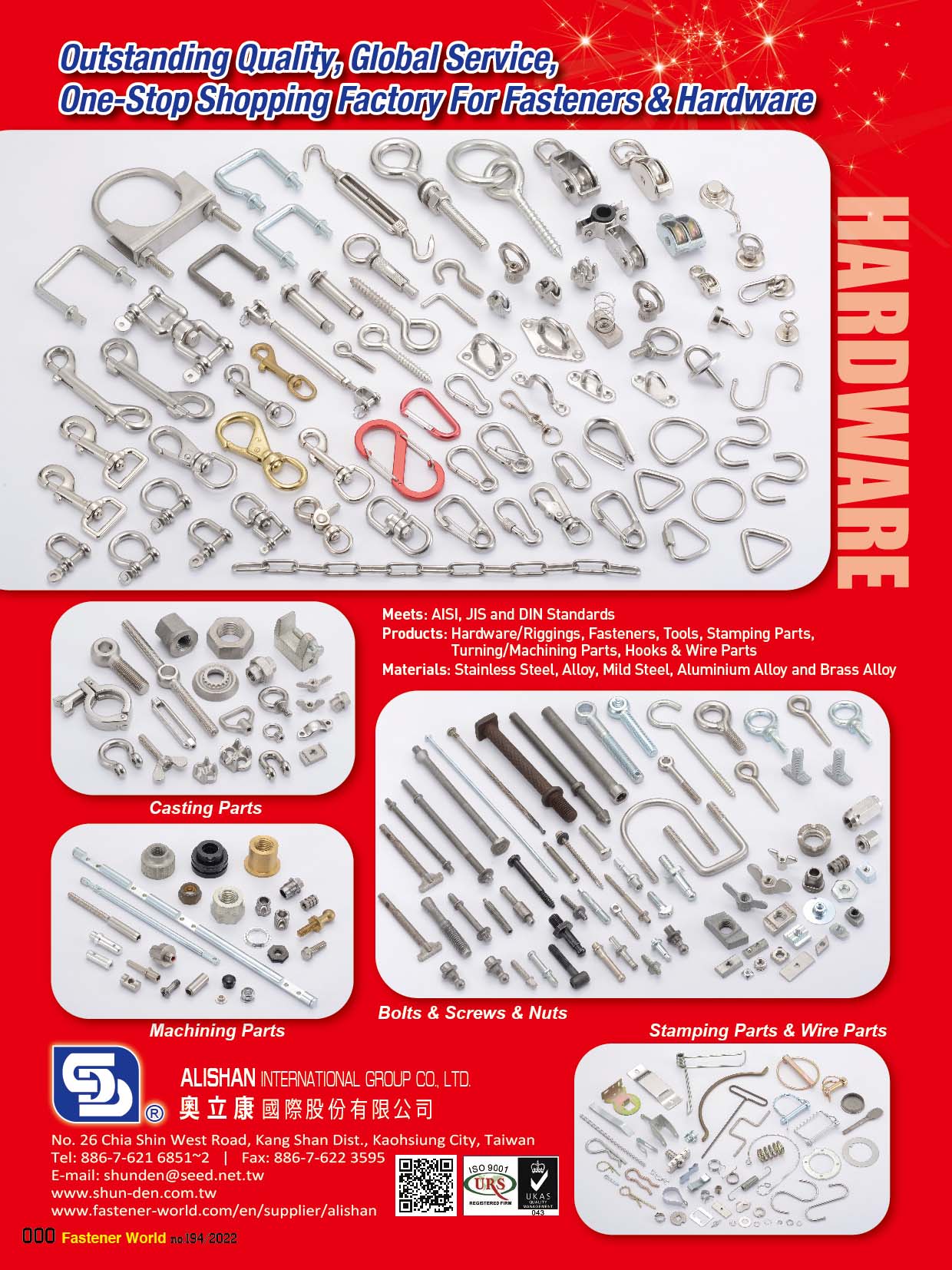 ALISHAN INTERNATIONAL GROUP CO., LTD. , Bolts & Screws, Nuts, Stamping Parts & Wire Parts, Eye Bolts, U Bolts, Clamps & Hooks, Hardware, Casting Parts & Machining Parts