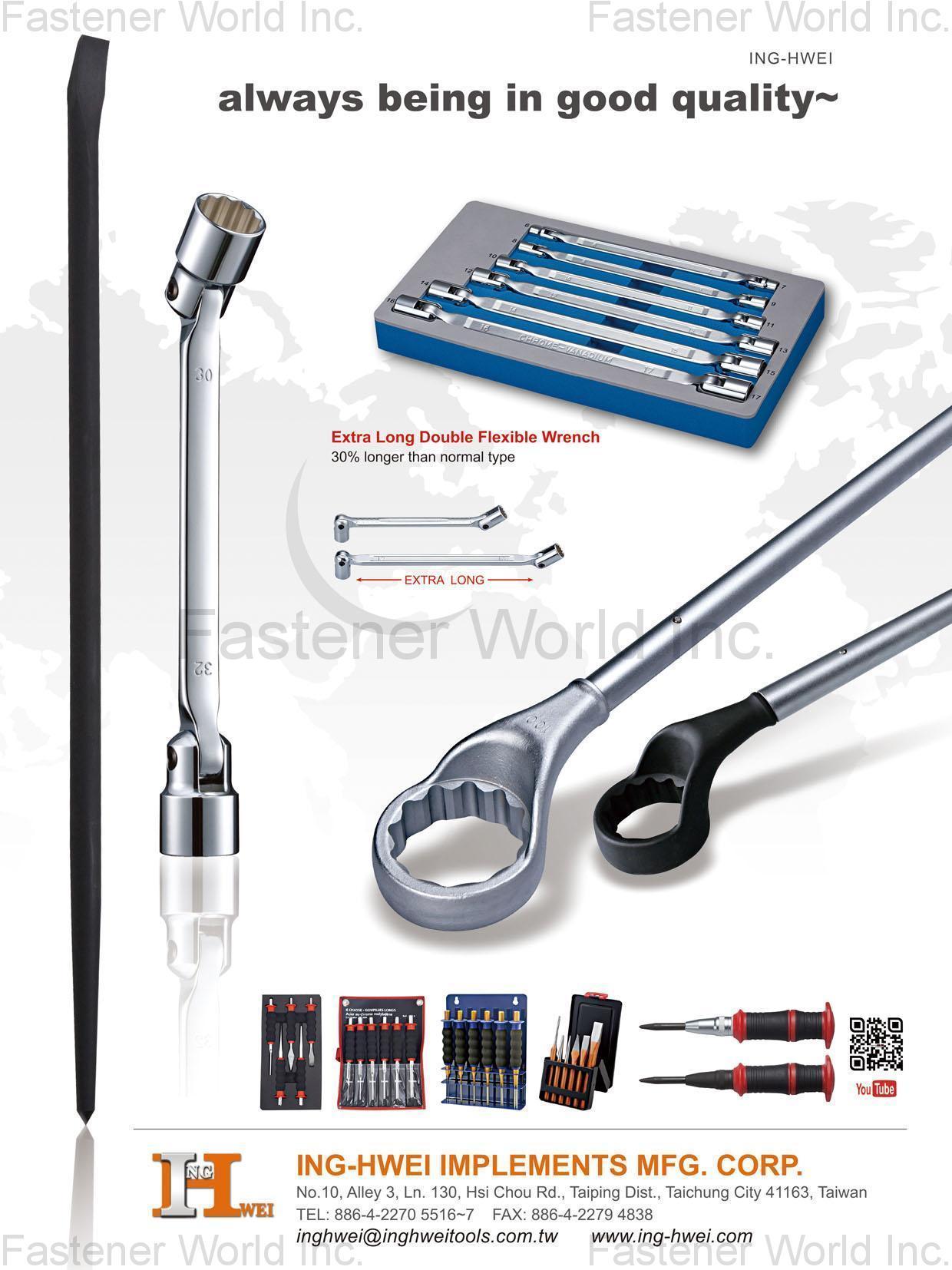 ING-HWEI IMPLEMENTS MFG. CORP. , SOCKETS & WRENCHS, PUNCH & CHISEL, TOOL SETS