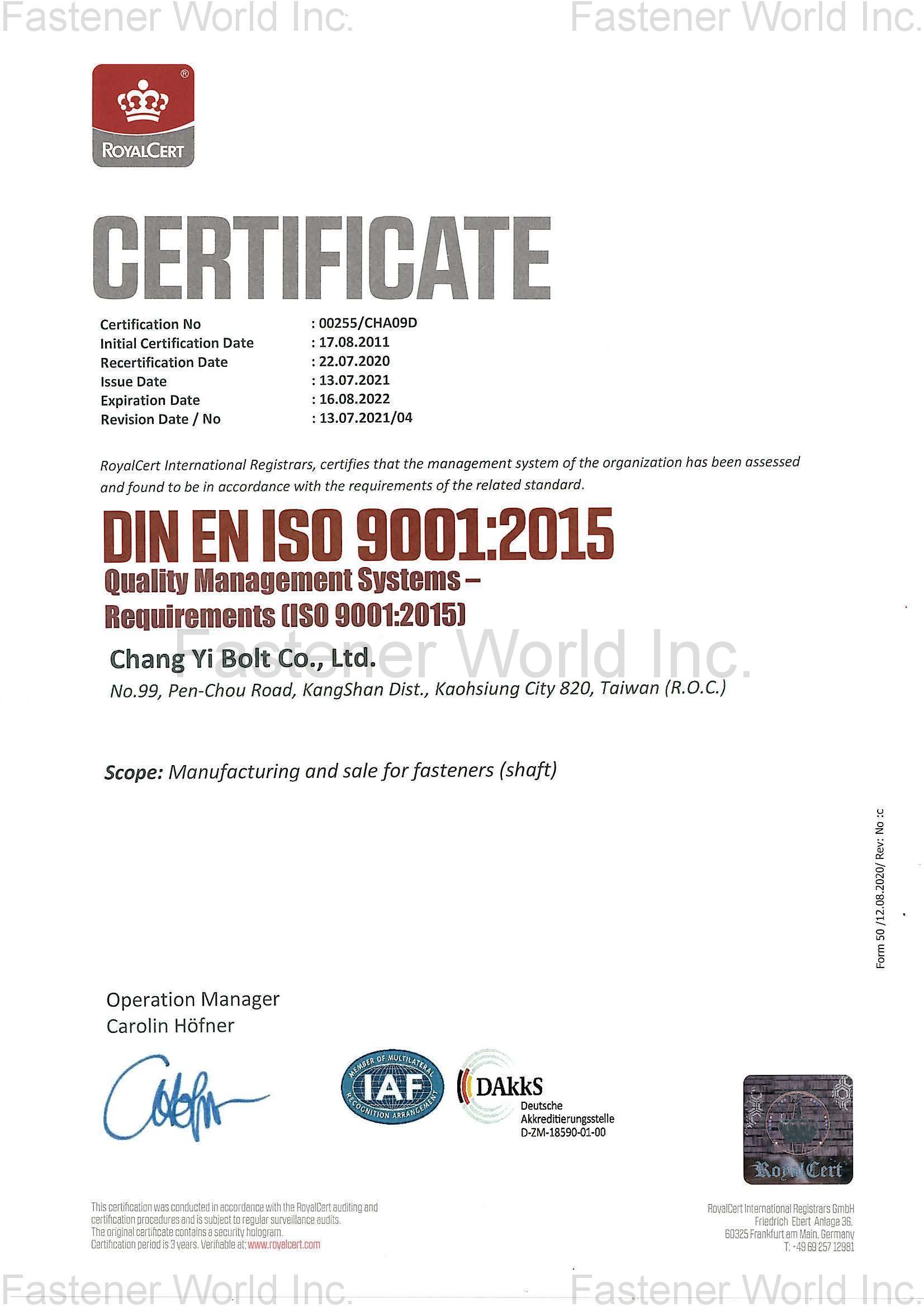 CHANG YI BOLT CO., LTD.