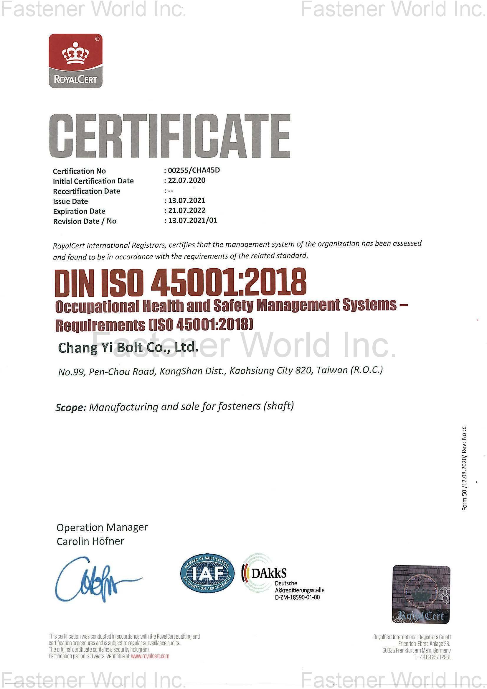 CHANG YI BOLT CO., LTD.