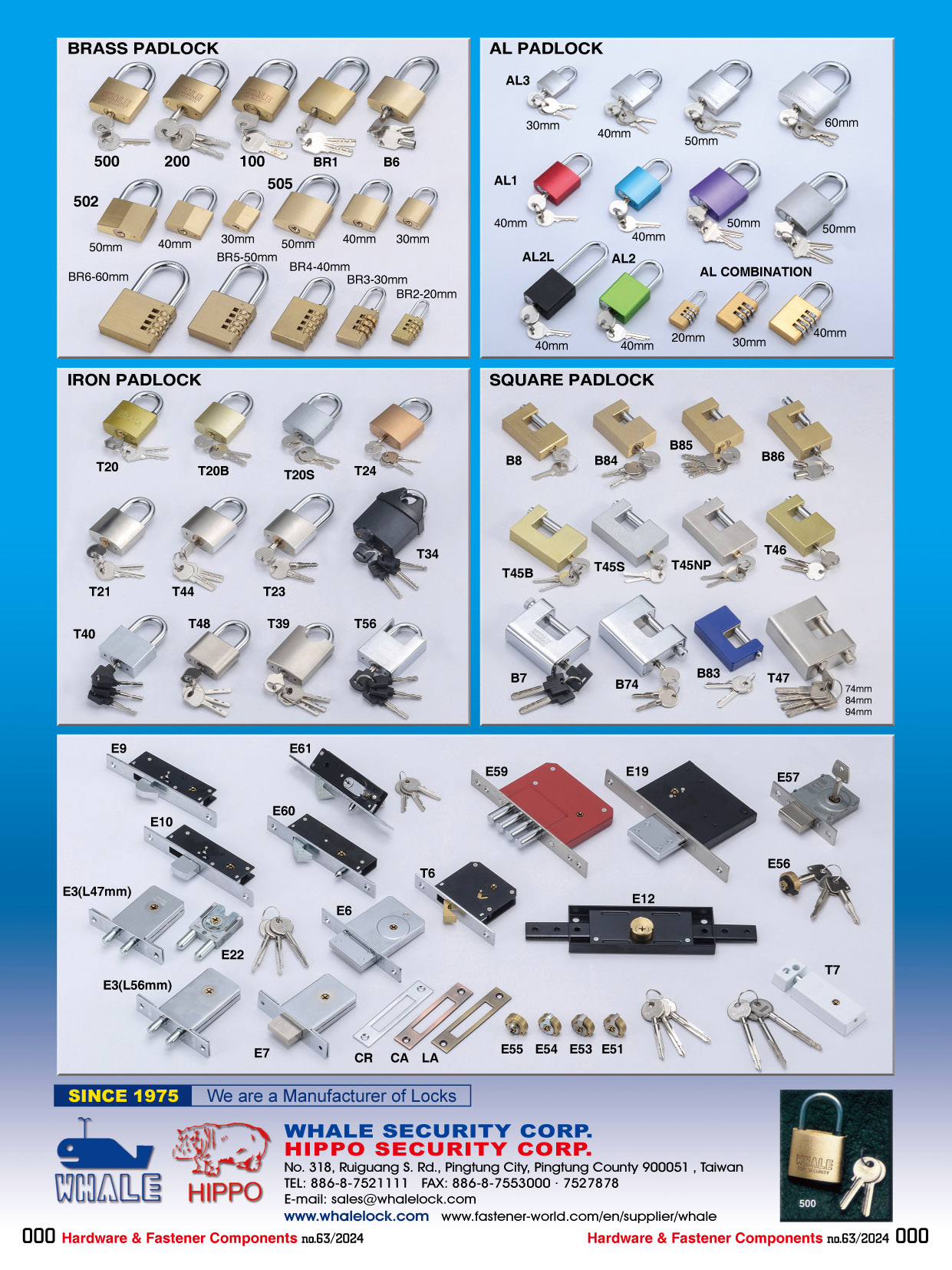 WHALE SECURITY CORP. / HIPPO SECURITY CORP. , Brass Padlock, Al Padlock, Iron Padlock, Square Padlock, Locks