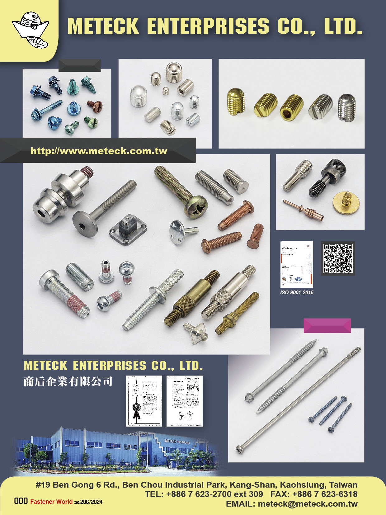 METECK ENTERPRISES CO., LTD. , Automotive Fasteners / Brass Screws & Bolts / Building Fasteners / Drive Screws / Electronic Screws / Fillister Screws / Machine Screws / Screws & Washers Assembled / Security Screws (Tamper Proof Screws) / Self-tapping Screws / Socket Set Screws / Special Screws or Bolts