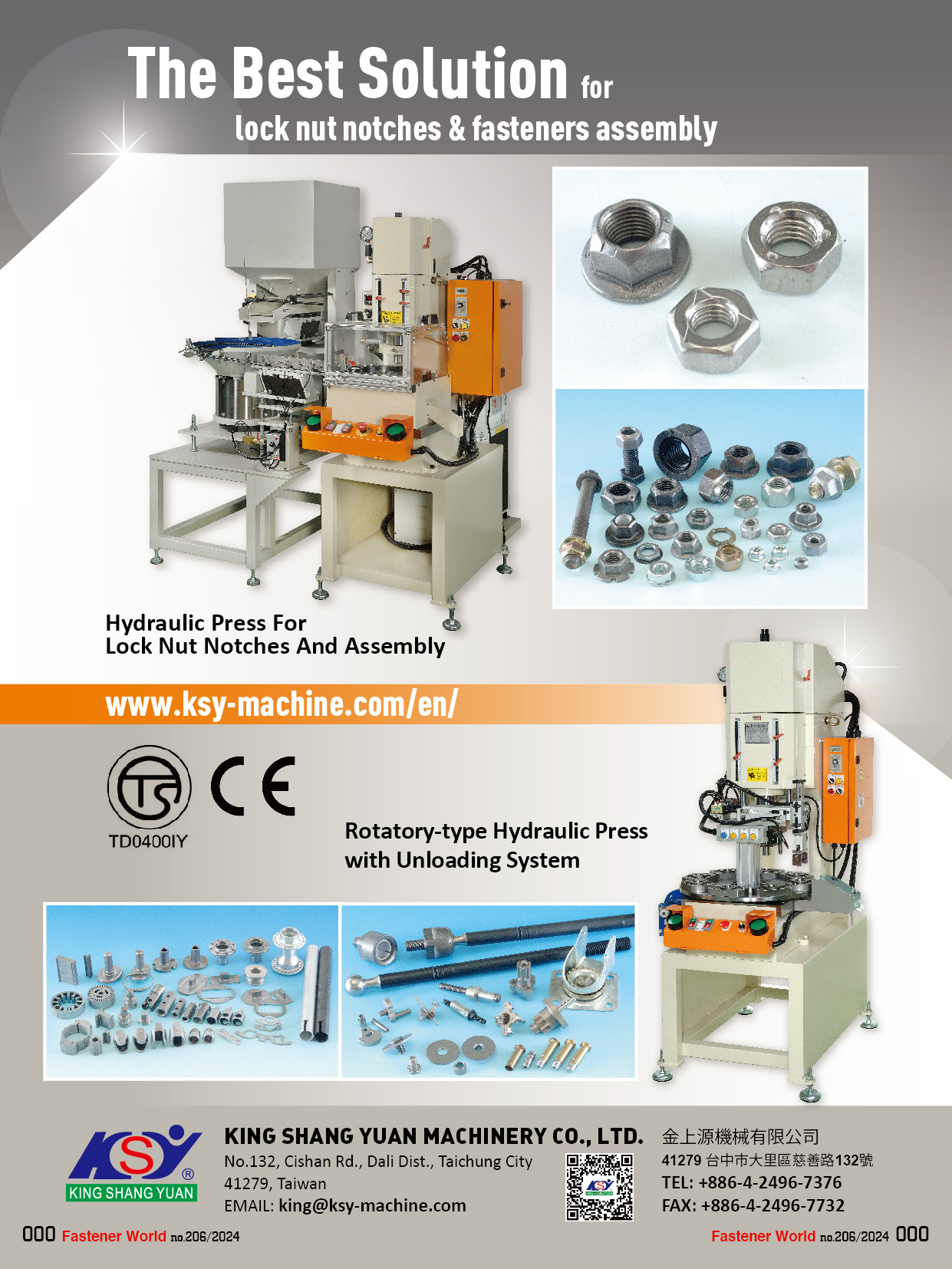 KING SHANG YUAN MACHINERY CO., LTD. , Lock Nut Notches & Fasteners Assembly, Rotatory-type Hydraulic Press with Unloading System