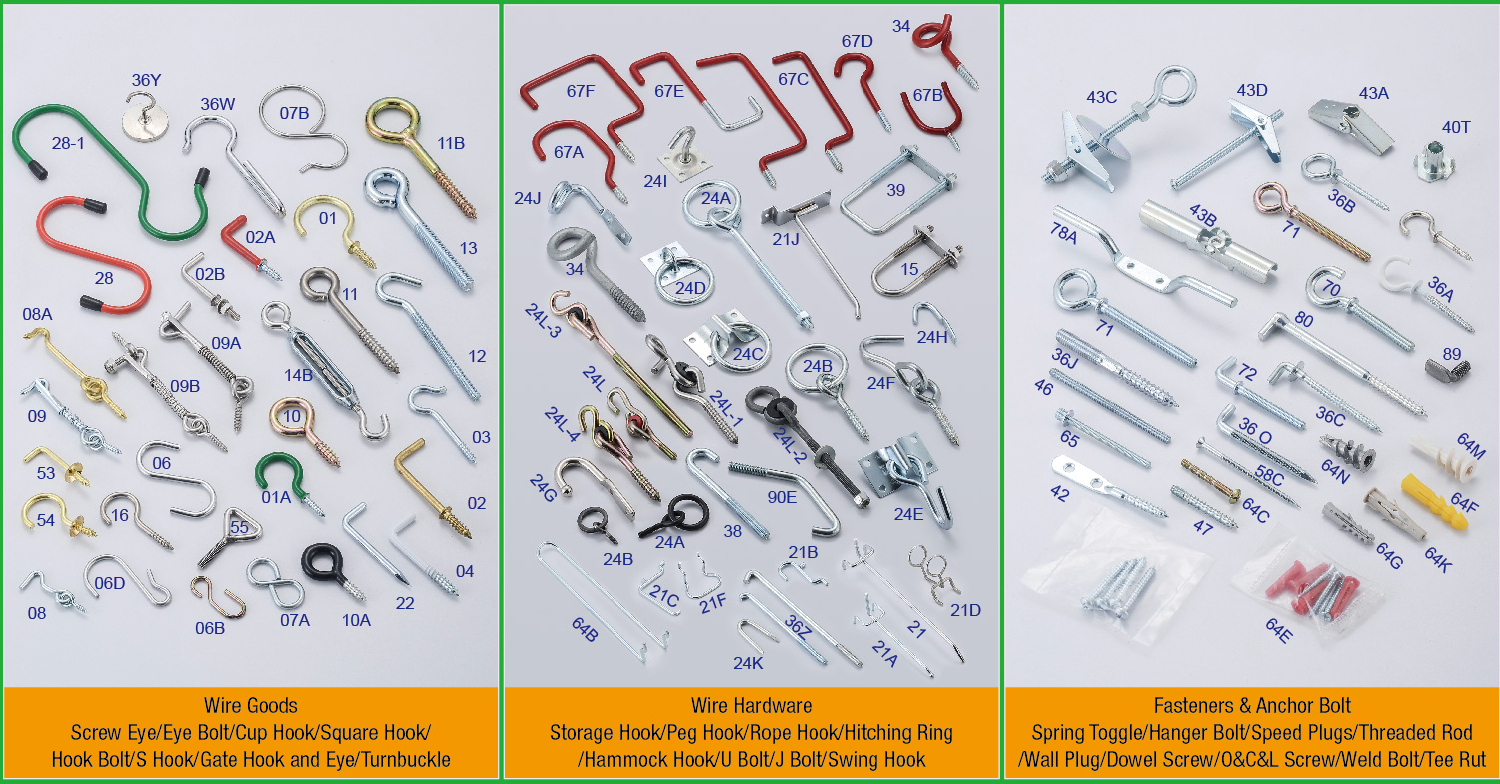 CHANG BING ENTERPRISE CO., LTD. , Miscellaneous Hardware, Picture Hangers, Pegboard Hooks, Bolts, Hooks ,Fastener