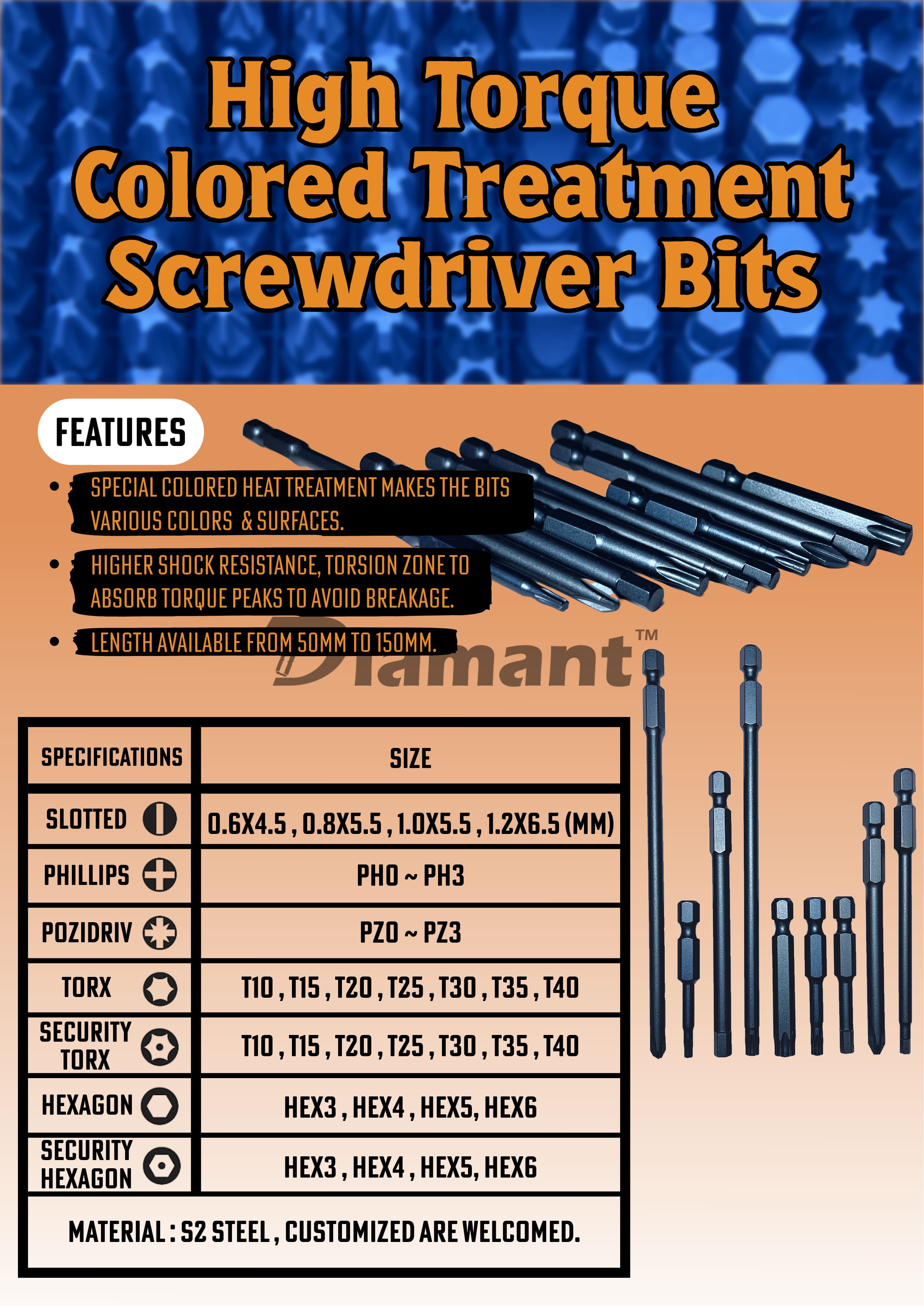 DIAMANT INDUSTRIAL CO., LTD. , High Torque Colored Treatment Screwdriver Bits