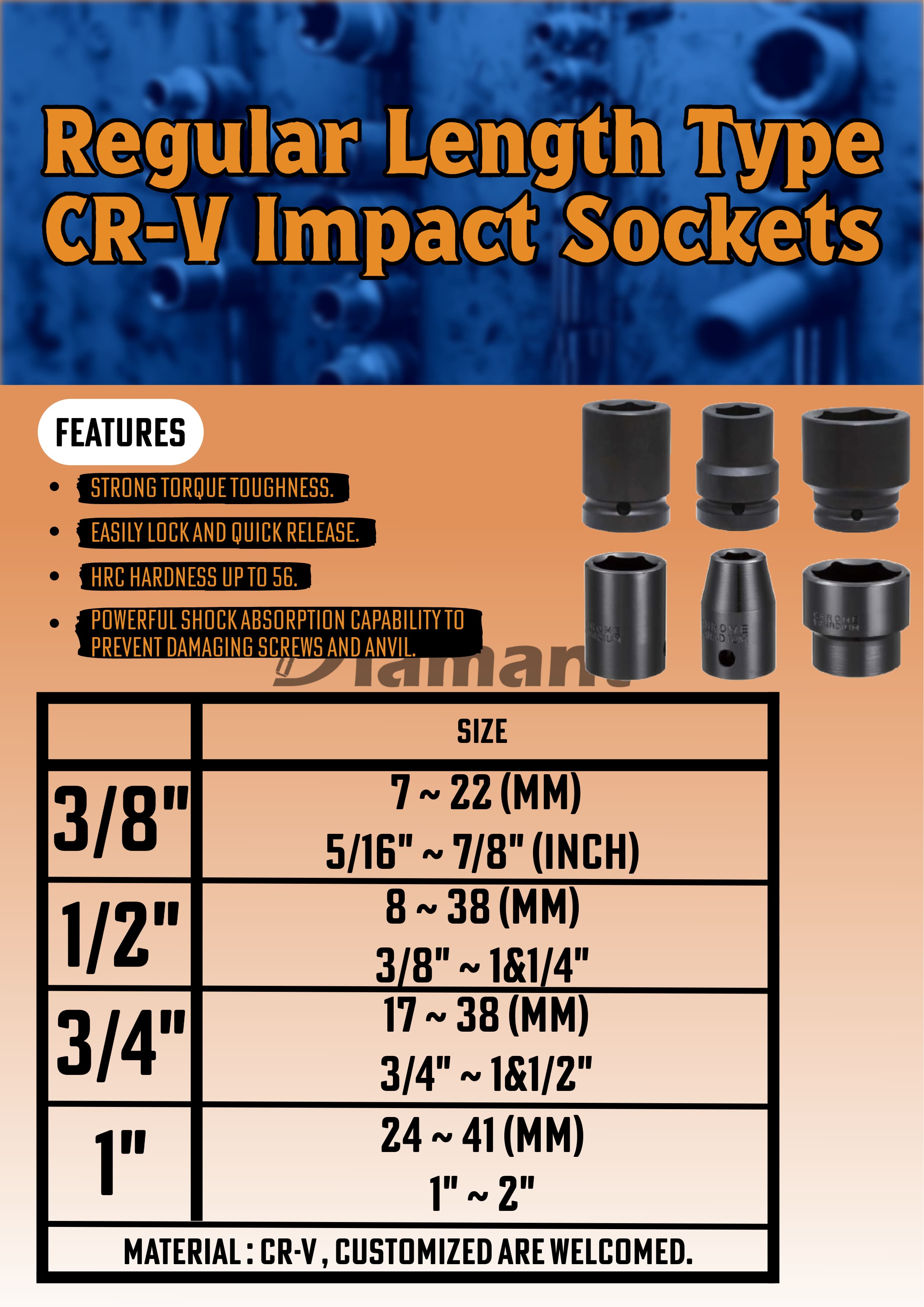 DIAMANT INDUSTRIAL CO., LTD. , Regular Length CR-V Impact Socket