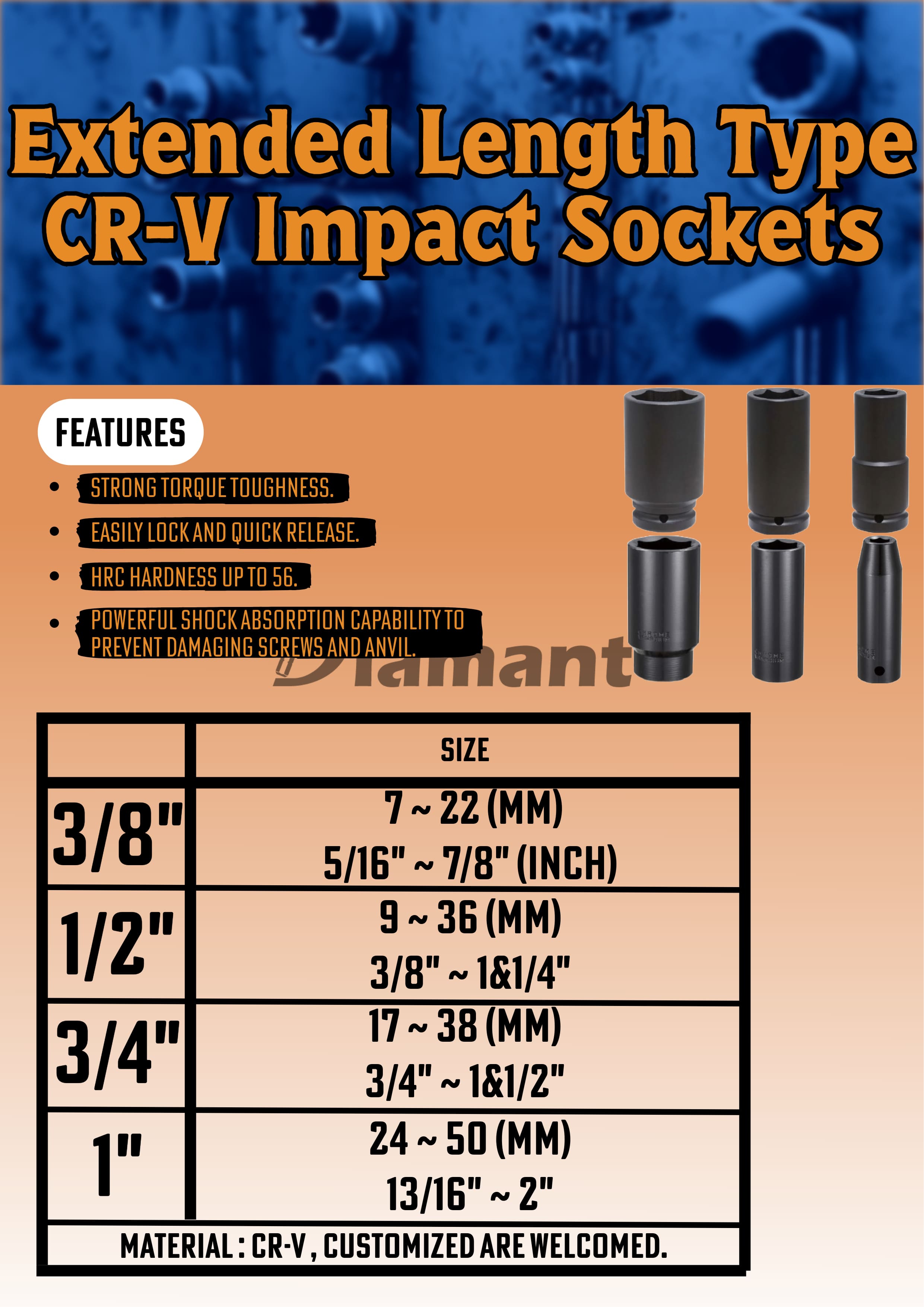 DIAMANT INDUSTRIAL CO., LTD. , Extended Length CR-V Impact Socket