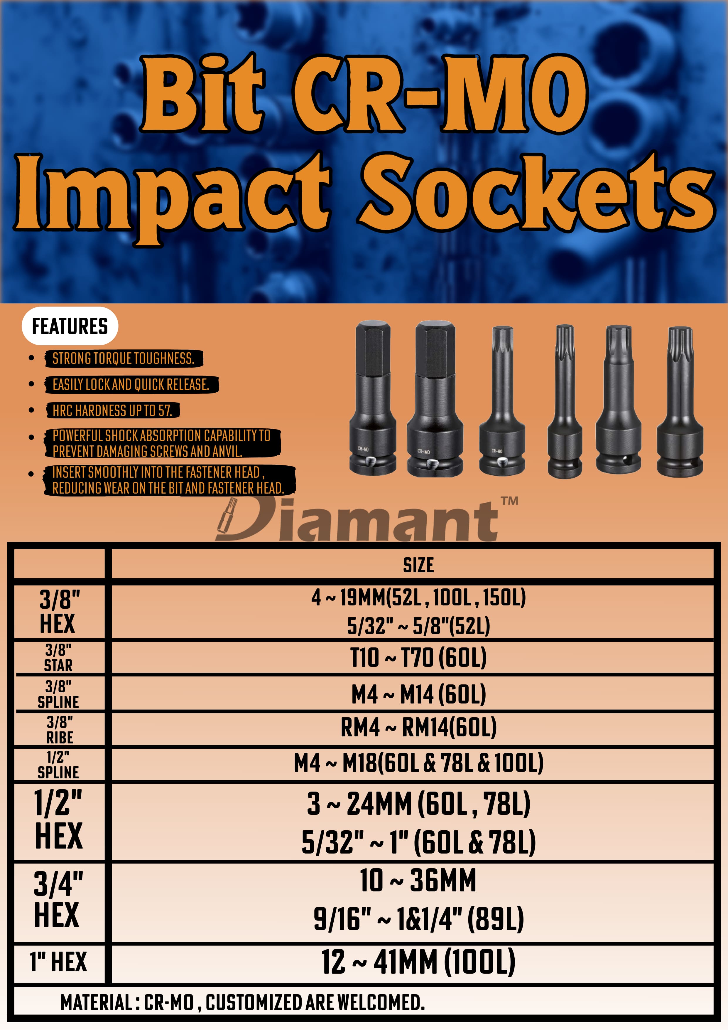 DIAMANT INDUSTRIAL CO., LTD. , Impact CR-MO Bit Socket