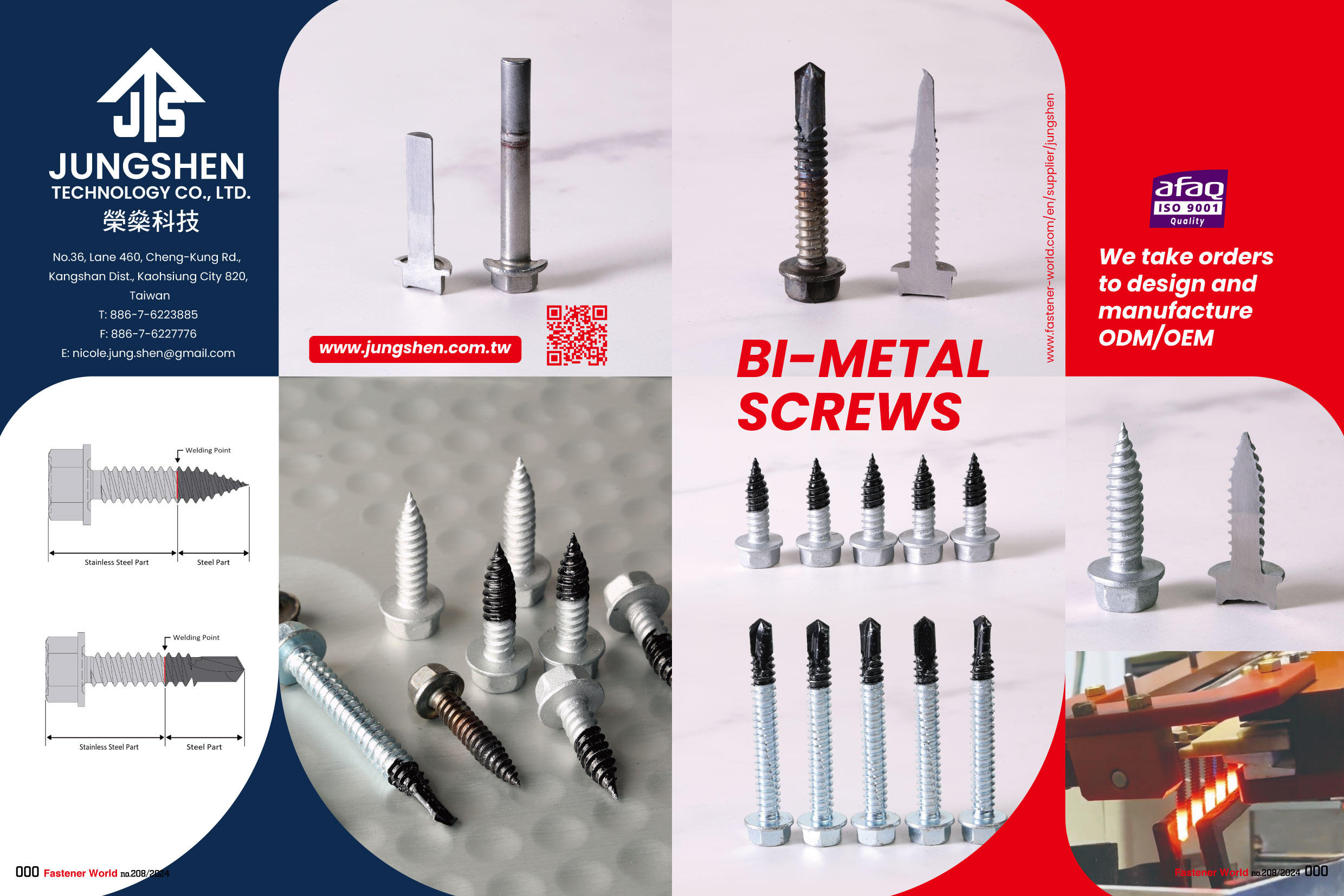 JUNG SHEN TECHNOLOGY CO., LTD. , Bi-Metal Screws, Bi-Metal Self Drilling Screws, Bi-Metal Tapping Screws, Automatic Welding & Automatic Inspection