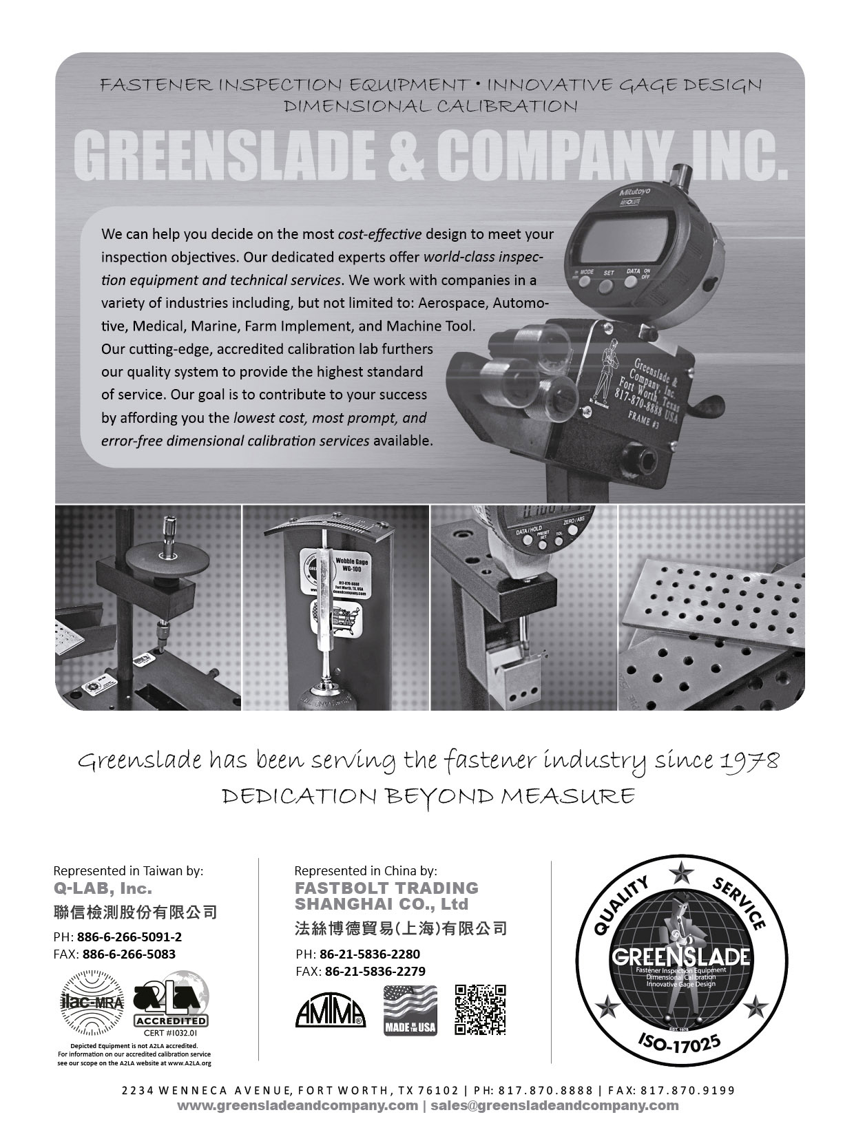 GREENSLADE & COMPANY, INC. , Fastation Measurement Systems for making in-process measurements