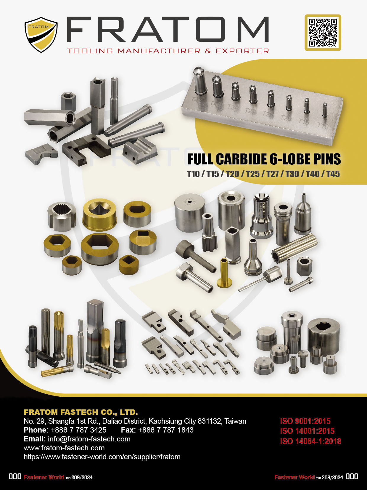 FRATOM FASTECH CO., LTD. , Full Carbide 6-lobe Pins (T10/T15/T20/T25/T30/T40/T45)