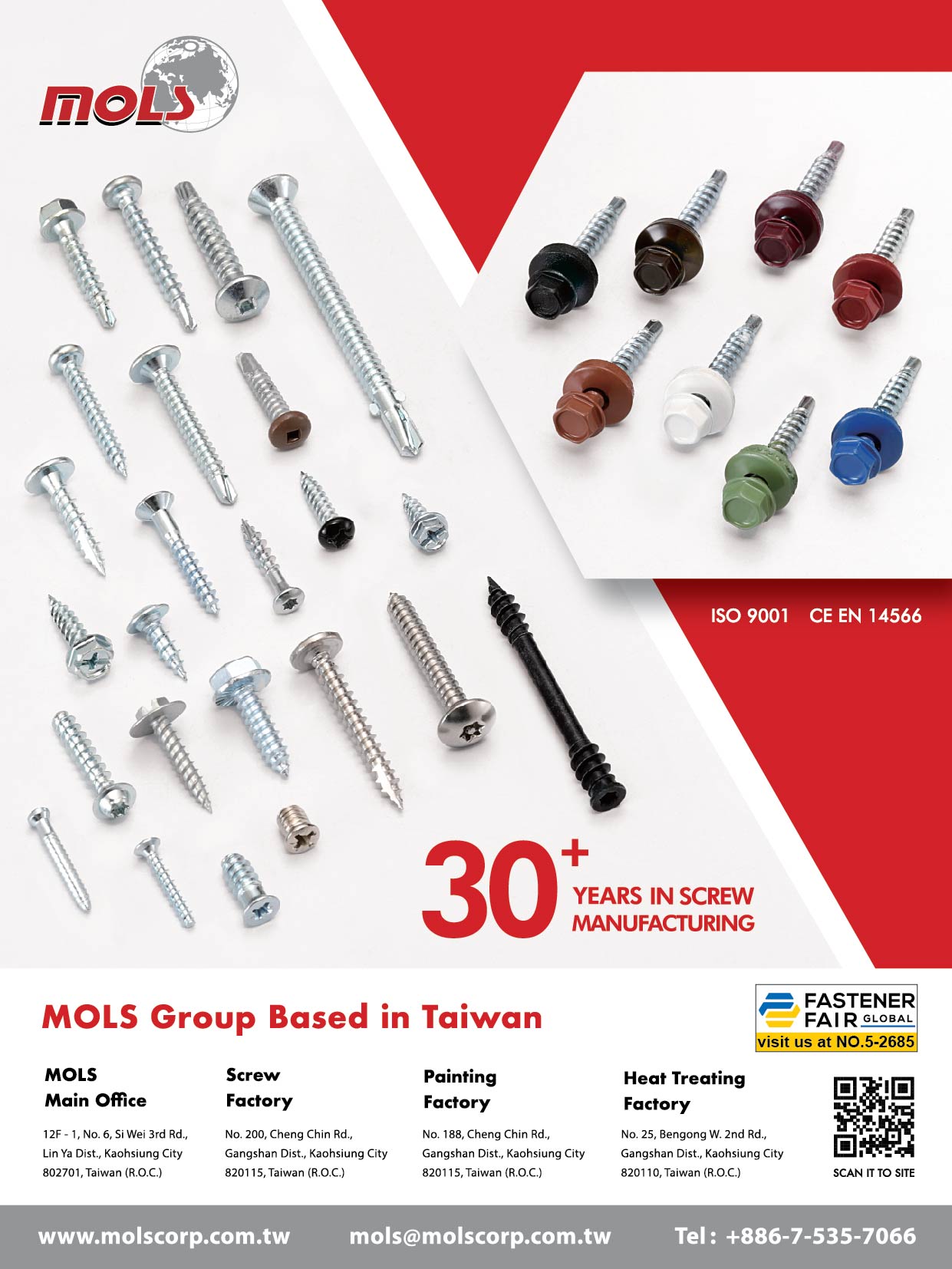 MOLS CORPORATION  , Self-Tapping Screws, Construction Screws, Roofing Screws, Gutter Screws, RV Screws, Home Appliance Screws, Triangular Thread Screws, Self-Drilling Screws, Home Appliance Screws, HAVC Screws, Concrete Screws