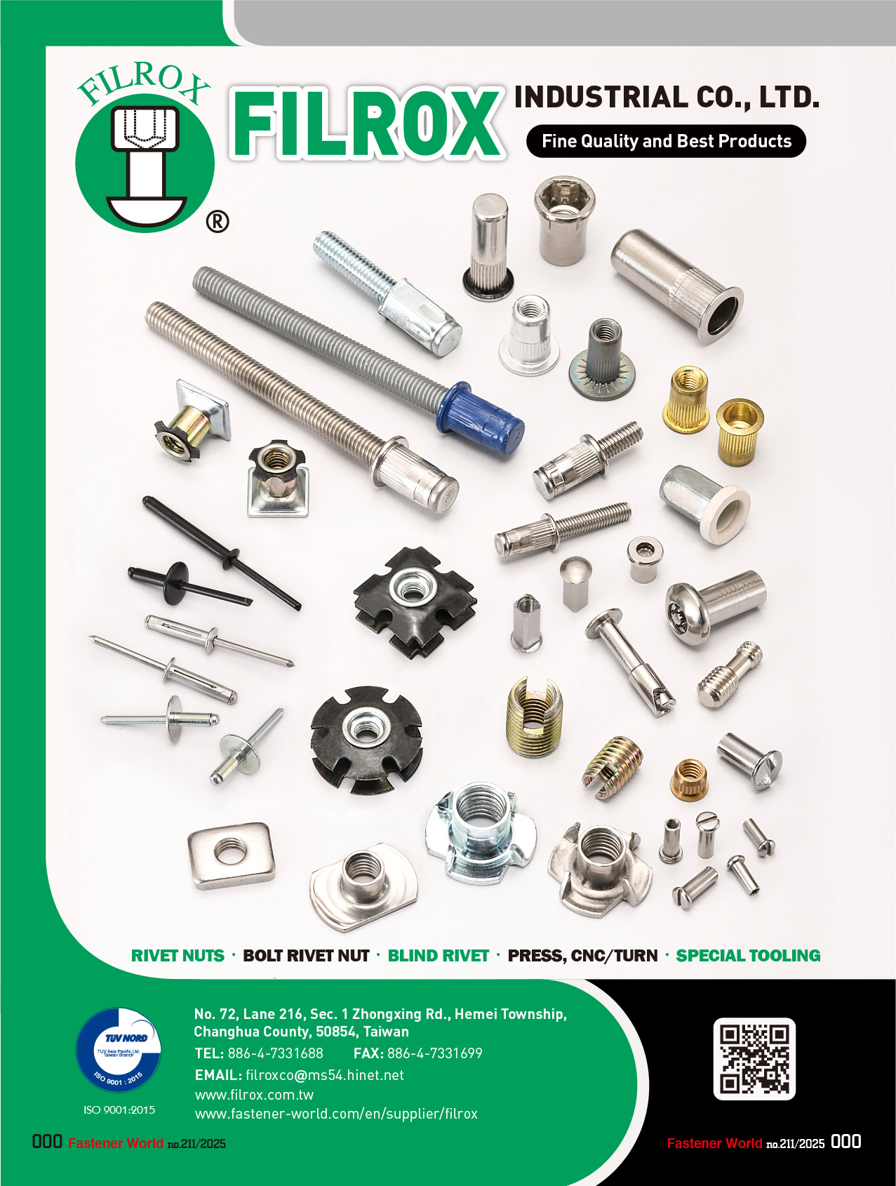 FILROX INDUSTRIAL CO., LTD.  , Rivet Nuts, Bolt Rivet Nuts, Blind Rivets, Press, CNC/Turn, Special Tooling