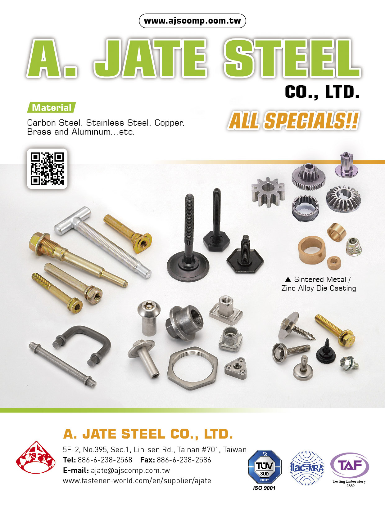 A. JATE STEEL CO., LTD.  , Nuts / Grease Nipple Series / Stainless Steel Bolts / Screws / T-Bolts / Guide Bolts SeriesGlide Assembly / Leveler Stamping Parts