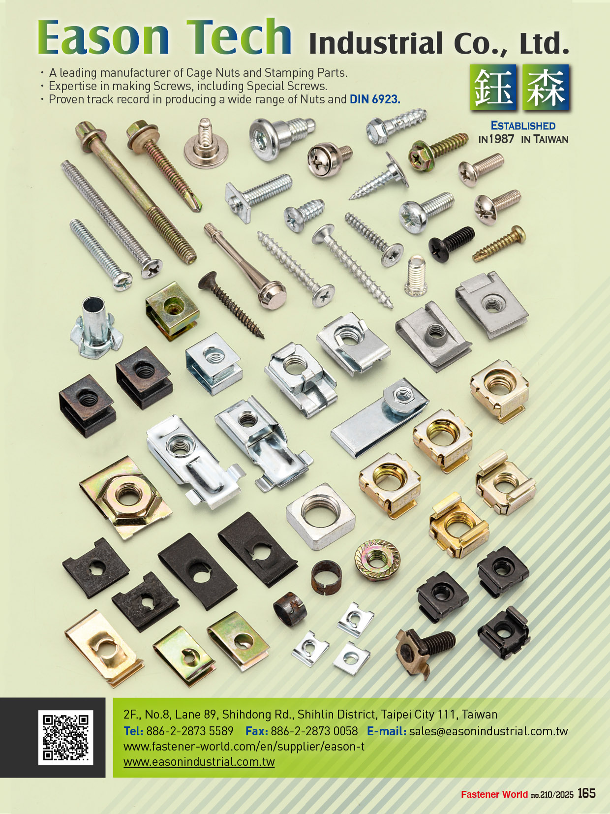 EASON TECH INDUSTRIAL CO., LTD.  , Cage Nuts, Spring Clips, Retaining Rings, Spring Pins (SPP), Clip Nuts, Nuts, Screws, Bolts, Plastic Head Screws, U-Nuts, V-Clips, Nylon Washer