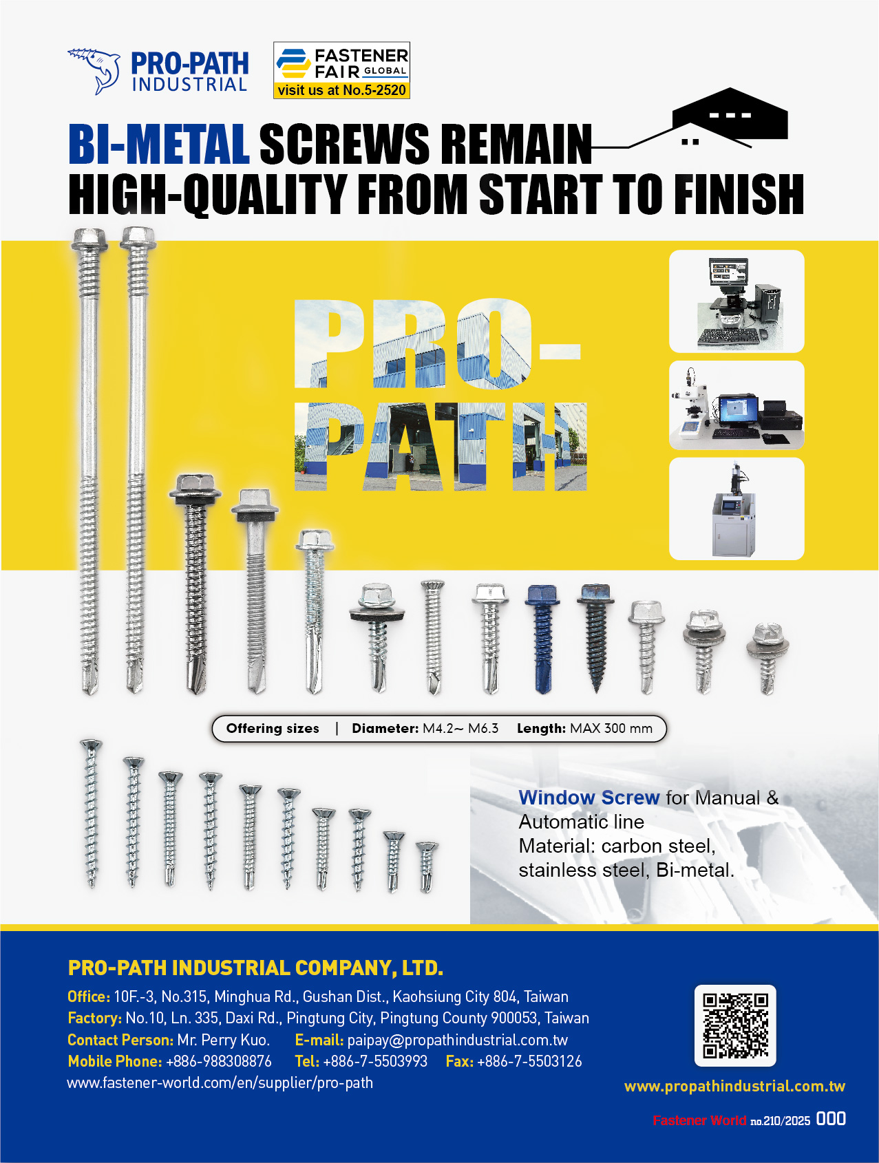 PRO-PATH INDUSTRIAL COMPANY, LTD. (propath) , Window Screw for Manual & Automatic Line