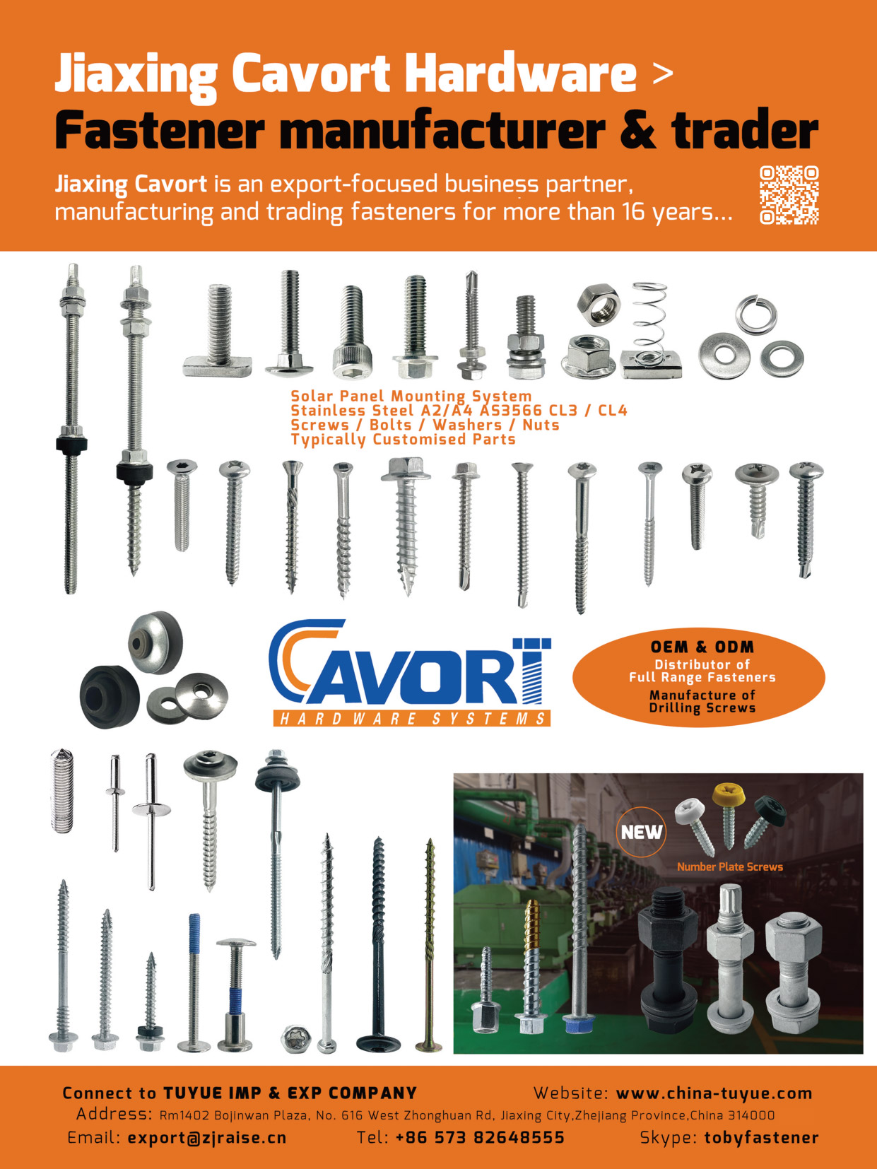 JIAXING CAVORT HARDWARE CO., LTD.  , Screws / Bolts / Washers / Nuts / Typically Customized Parts / Drilling Screws / Number Plate Screws