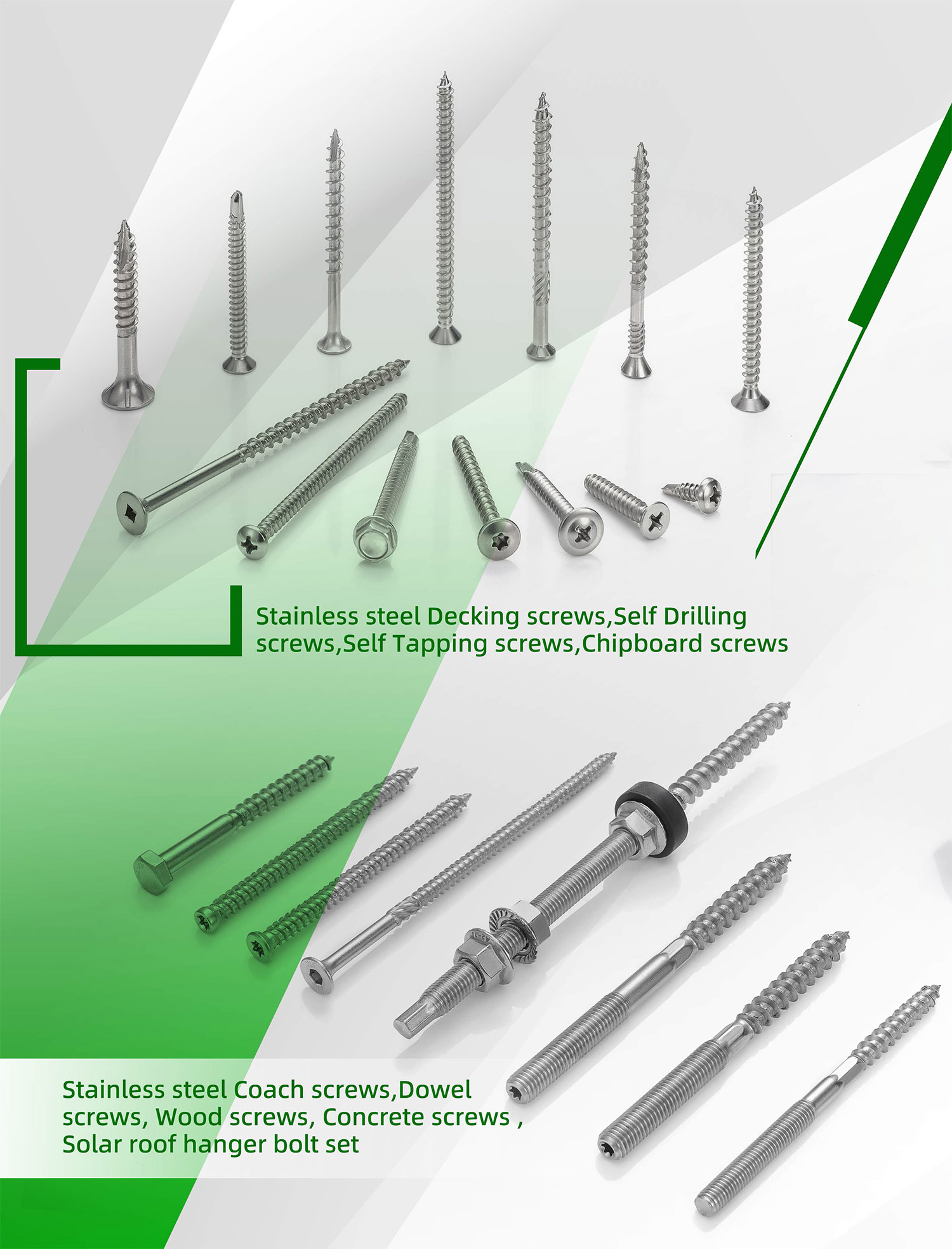 Haiyan Gete Hardware Co., Ltd. , Stainless Steel Decking Screws, Self Drilling Screws, Self Tapping Screws, Chipboard Screws, Stainless Steel Coach Screws, Dowel Screws, Wood Screws, Concrete Screws, Solar Roof Hanger Bolt Set