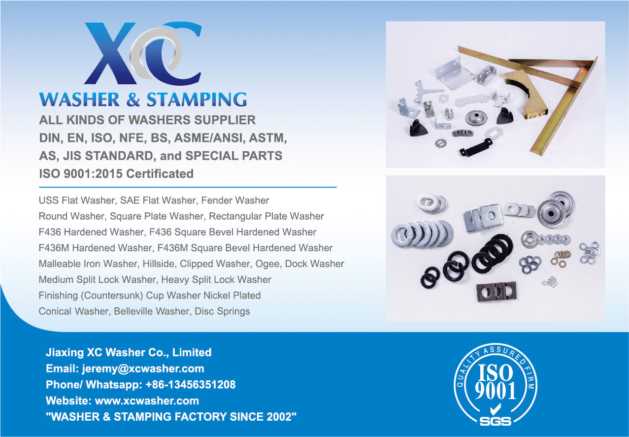 Jiaxing XC Washer Co., Limited , Standard Washers Low Carbon Steel Washers Hardened Washers Stainless Steel Washers standard flat washers, hardened washers and metal stampings. Materials include low carbon steel (mild steel) , medium carbon steel, stainless steel, brass, aluminum, copper alloys and other special stampable materials.