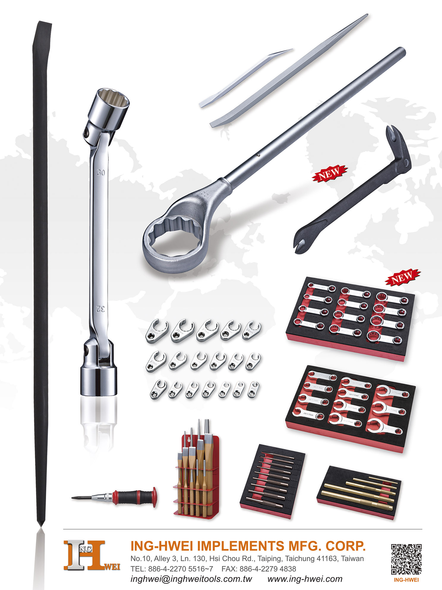 ING-HWEI IMPLEMENTS MFG. CORP. , Socket & Wrench, Punch & Chisel Sets, Special (Round Crowbars with Crook Beak, Cotter Pin Extractor and Spreader)