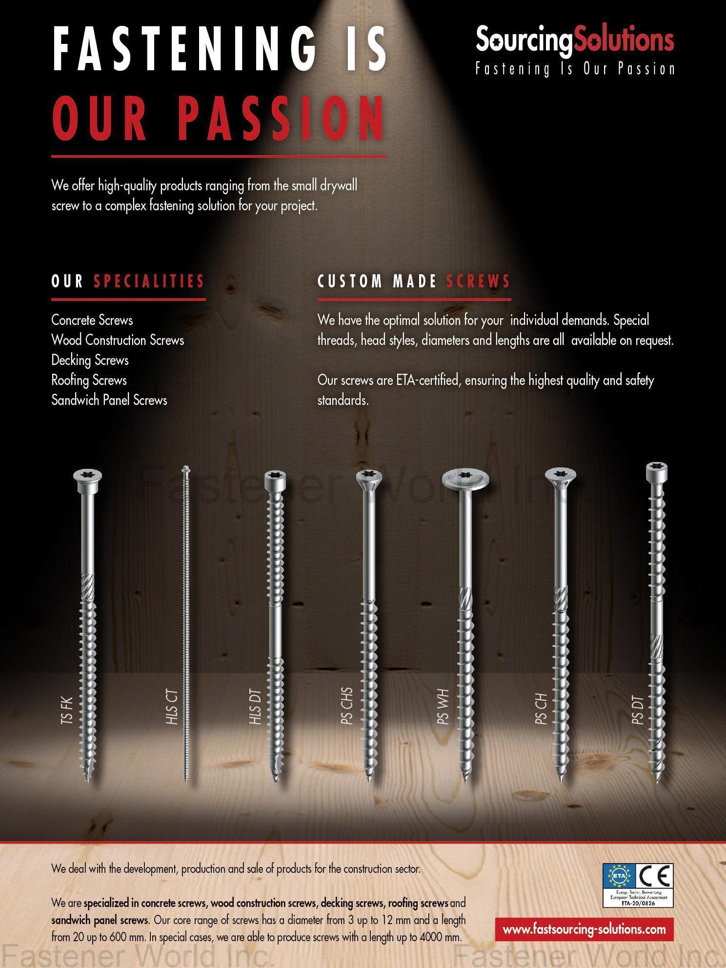 SOURCING SOLUTIONS FASTENERS CO., LTD. , Custom Made Screws, Concrrete Screws, Wood Construction Screws, Decking Screws, Roofing Screws, Sandwich Panel Screws SOURCING SOLUTIONS FASTENERS CO., LTD. , Custom Made Screws, Concrrete Screws, Wood Construction Screws, Decking Screws, Roofing Screws, Sandwich Panel Screws
